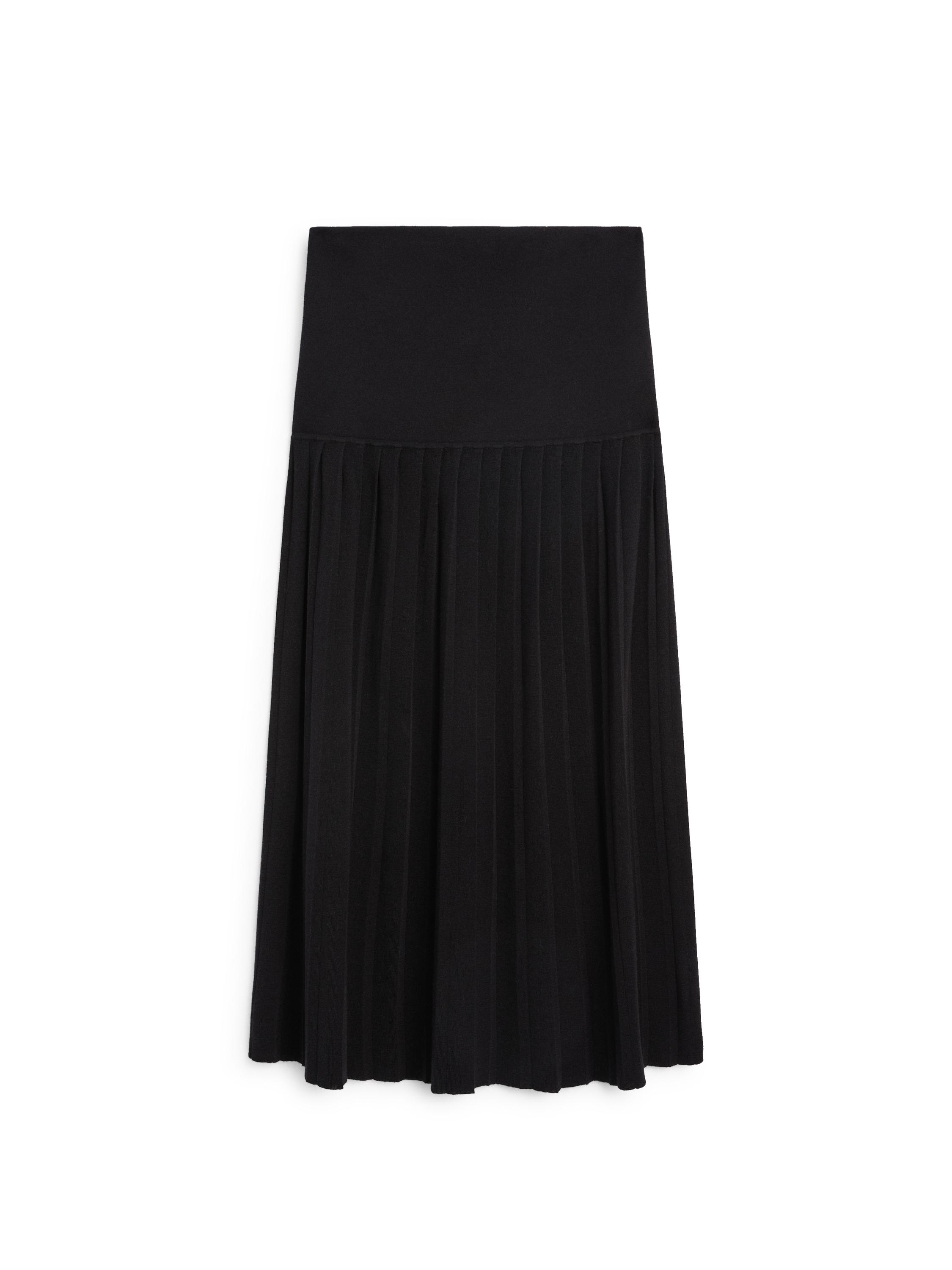 Midi skirt with box pleats — BLACK