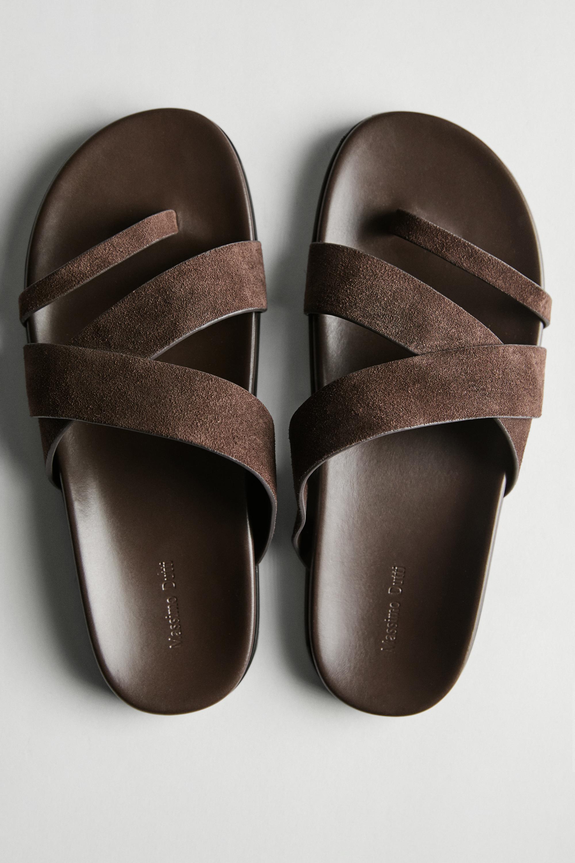 Leather strap sandals — BROWN