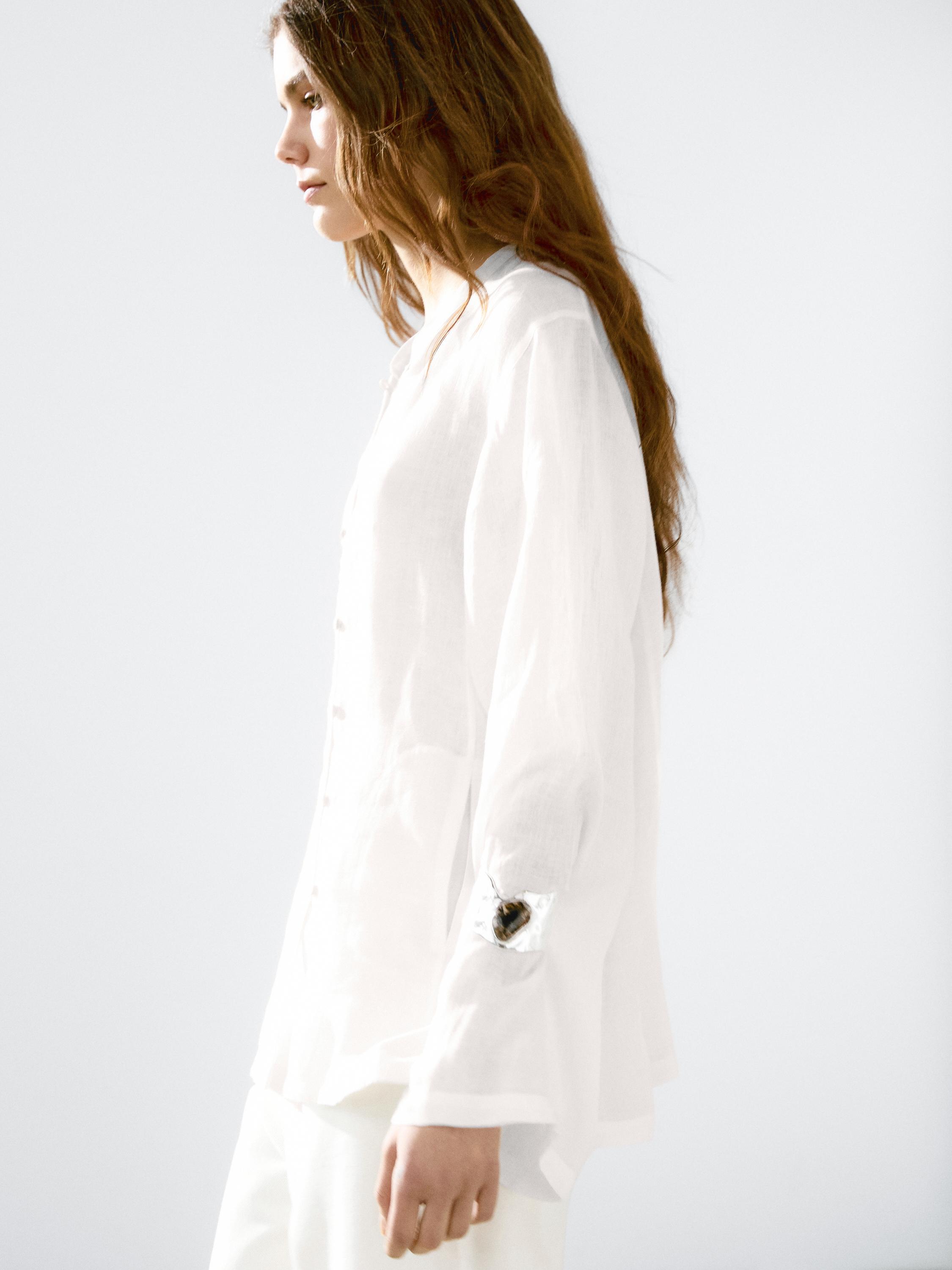 100% linen stand-up collar shirt