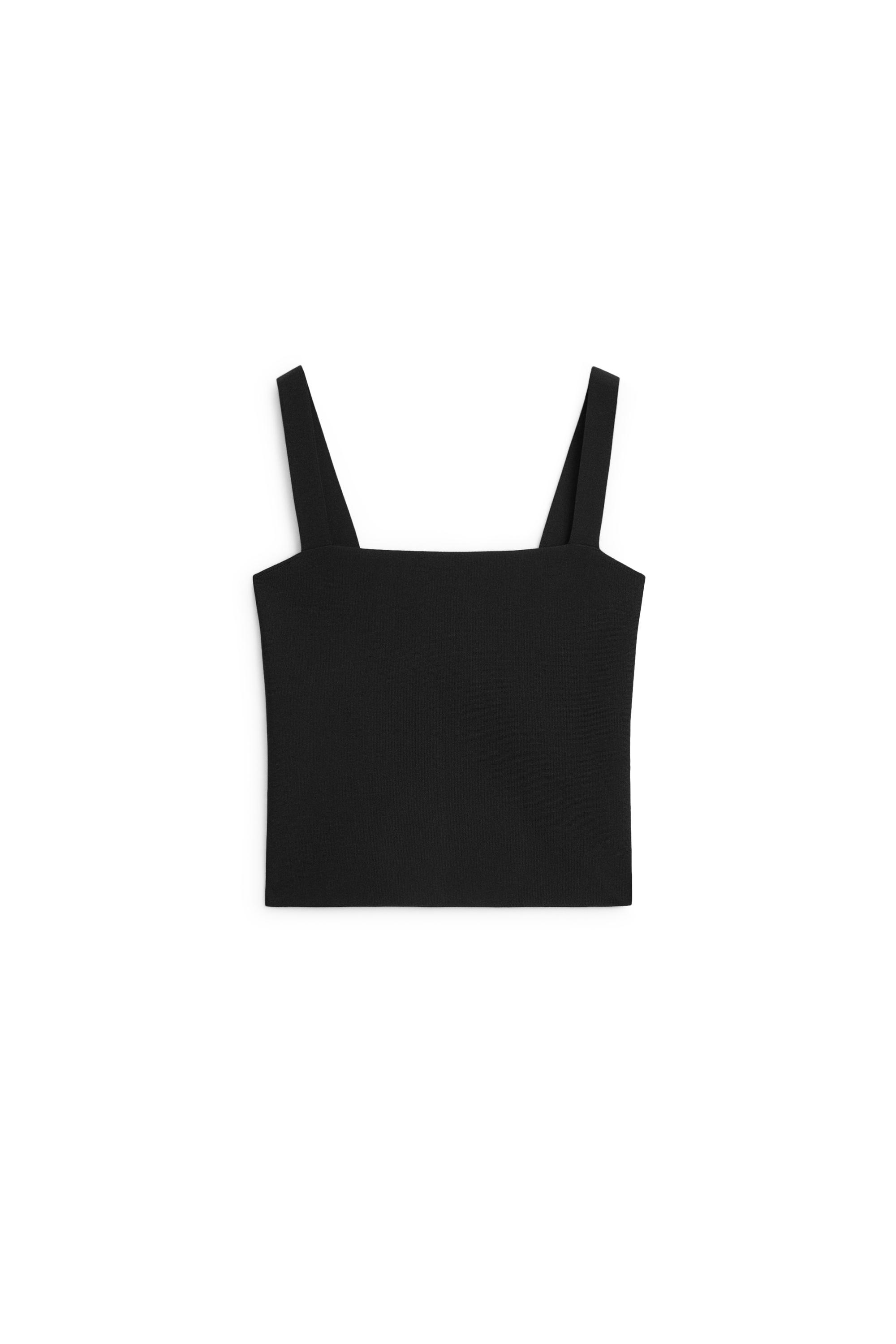 Knit top with a square neckline — BLACK