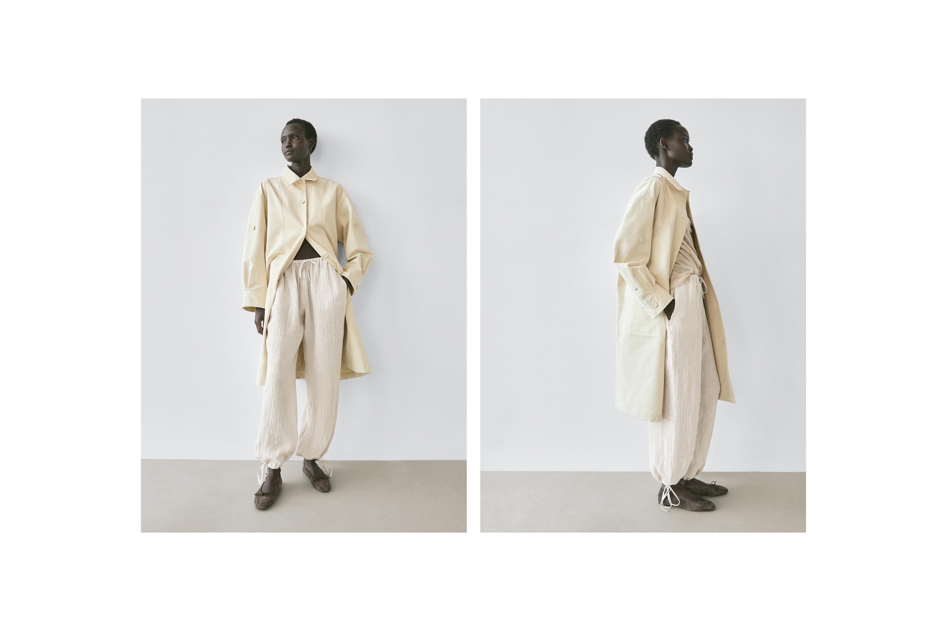 100% linen waffle-knit sarouel trousers — SAND