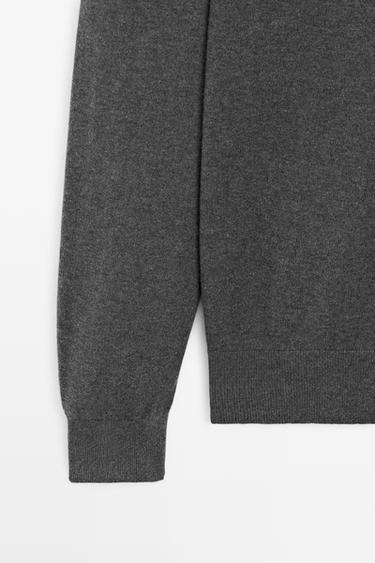 Cotton blend high neck knit sweater — CHARCOAL 7