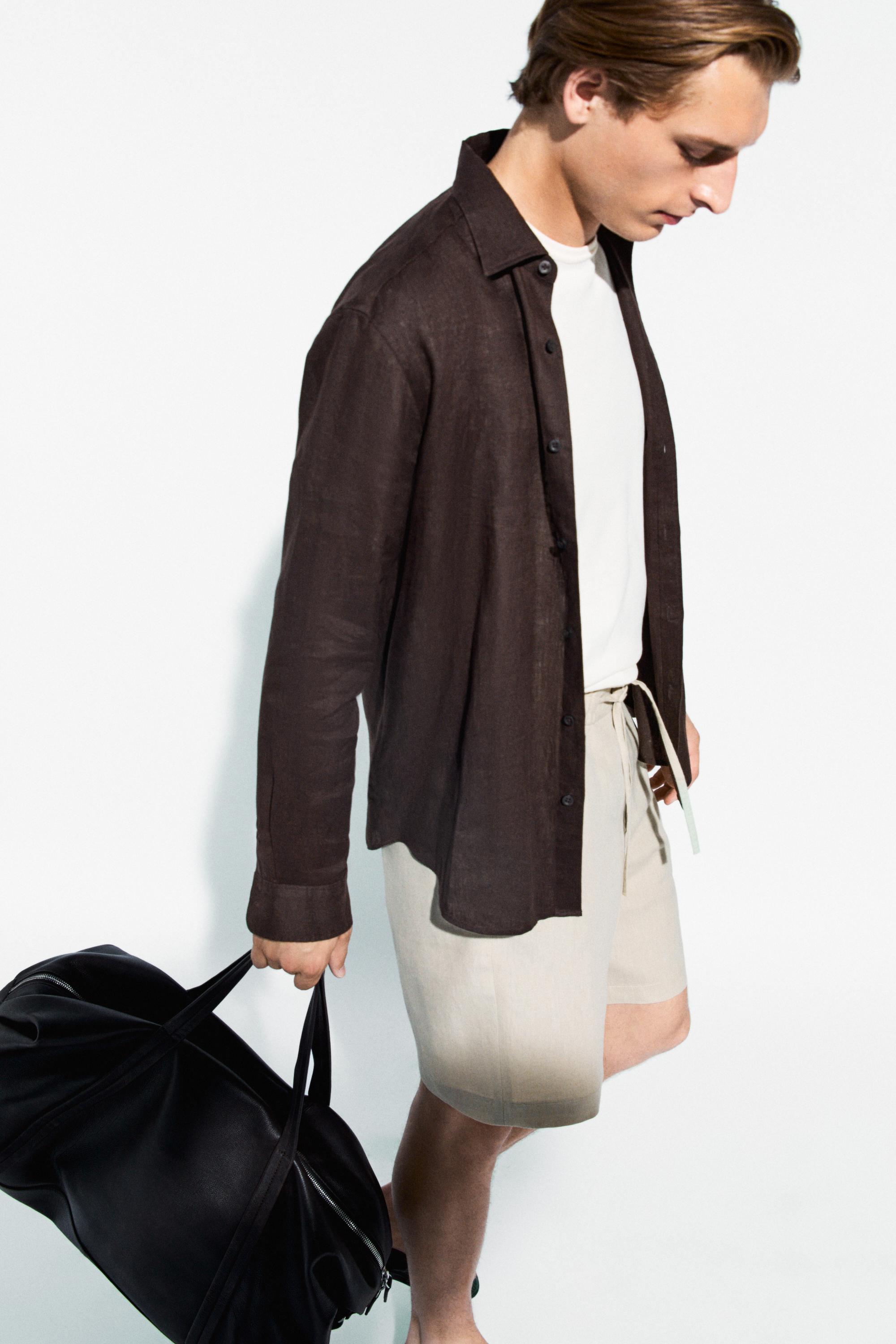 100% linen short Bermuda shorts — SAND