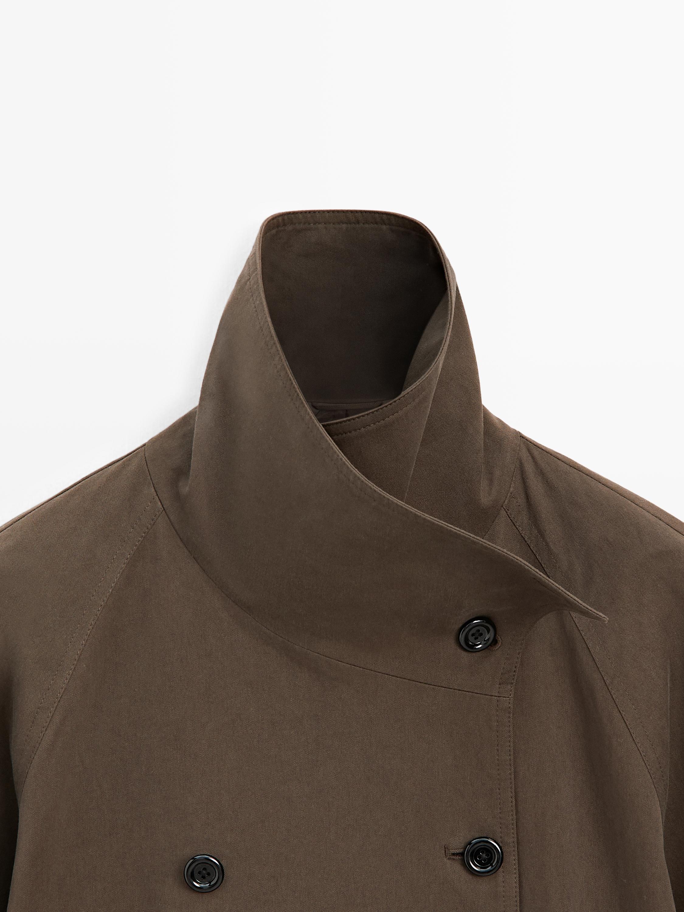 High collar trench coat — BROWN
