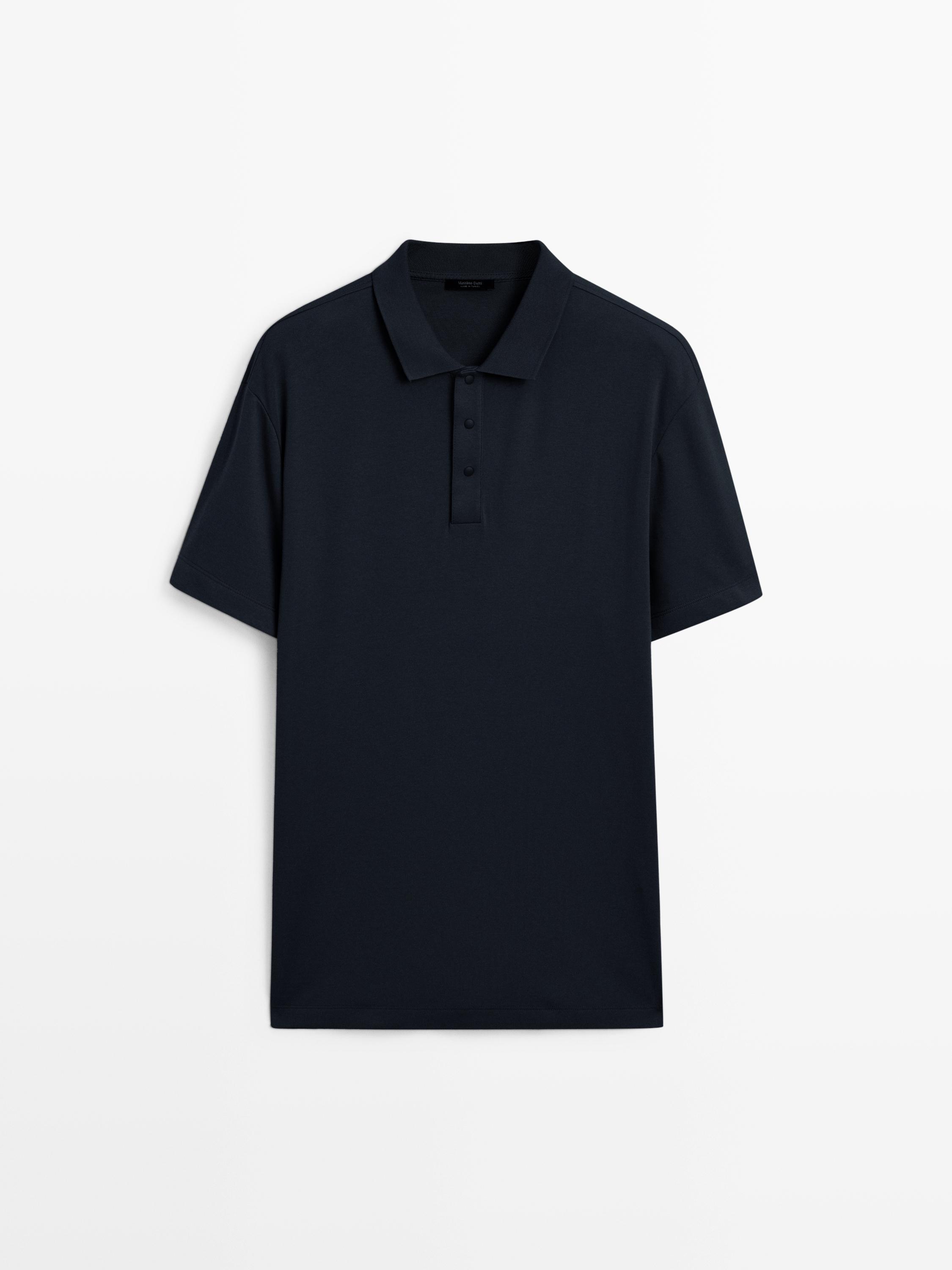 Short sleeve cotton polo shirt — NAVY BLUE