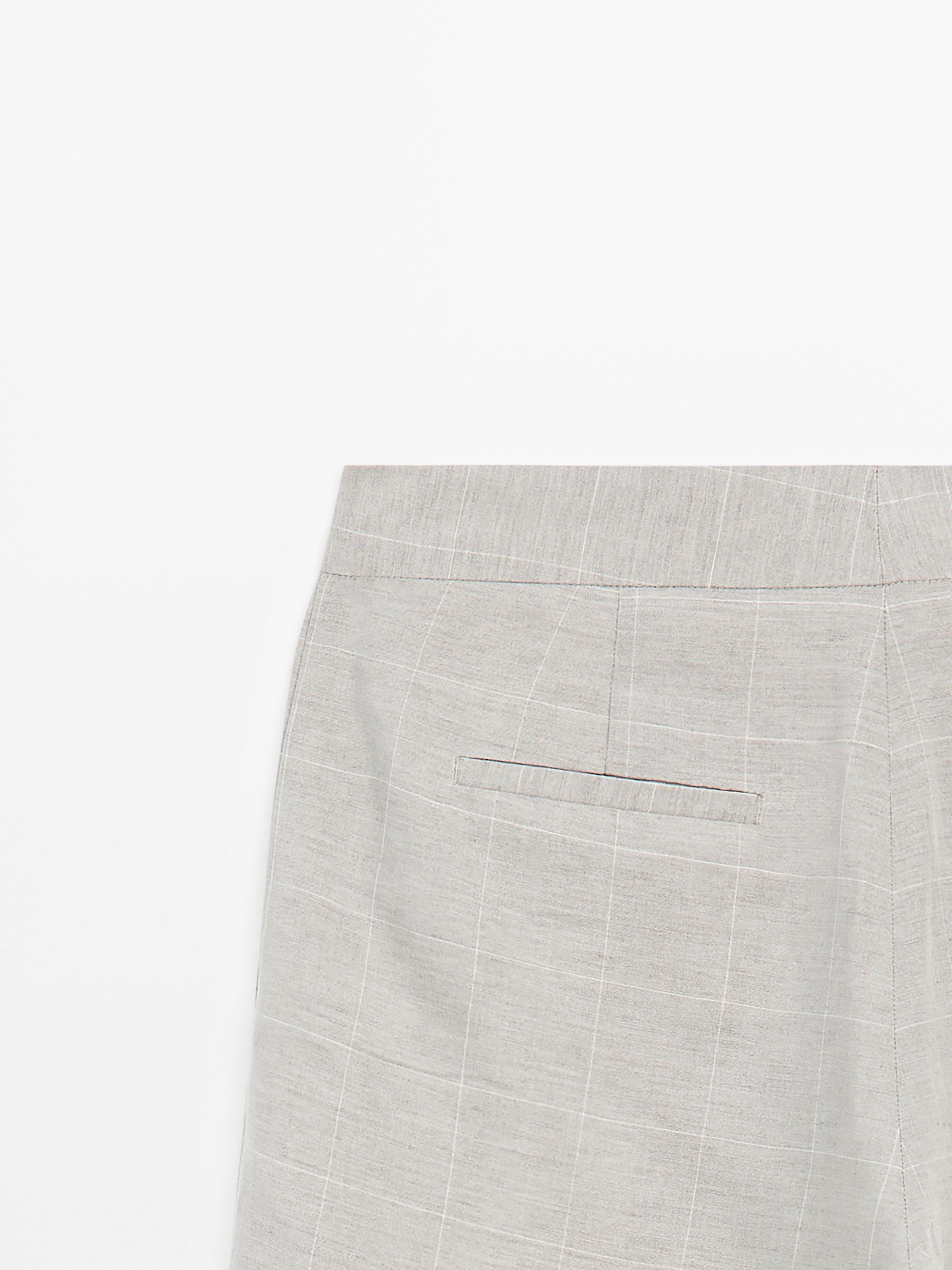 Pantaloni con stampa a quadri misto lino