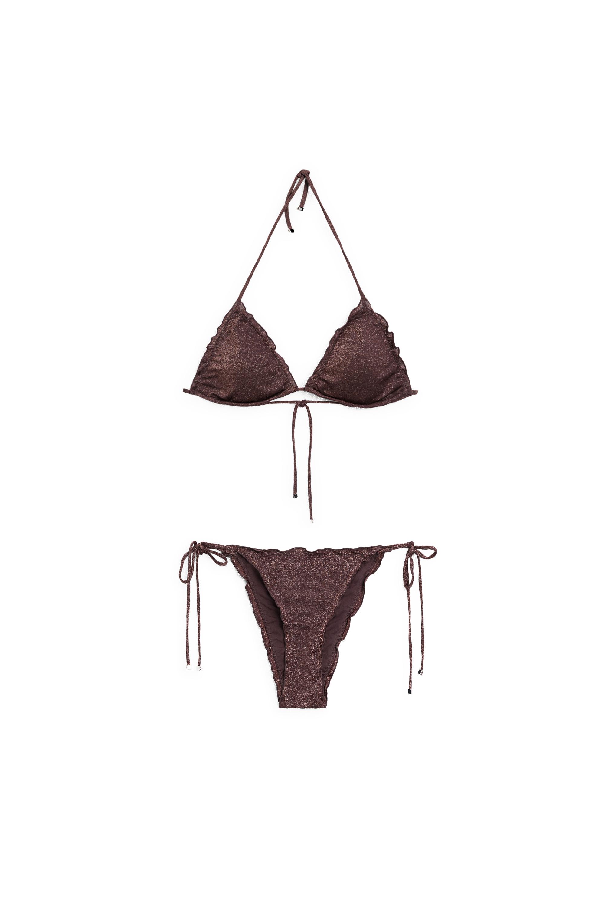 Shimmery ruffled bikini top — BROWN