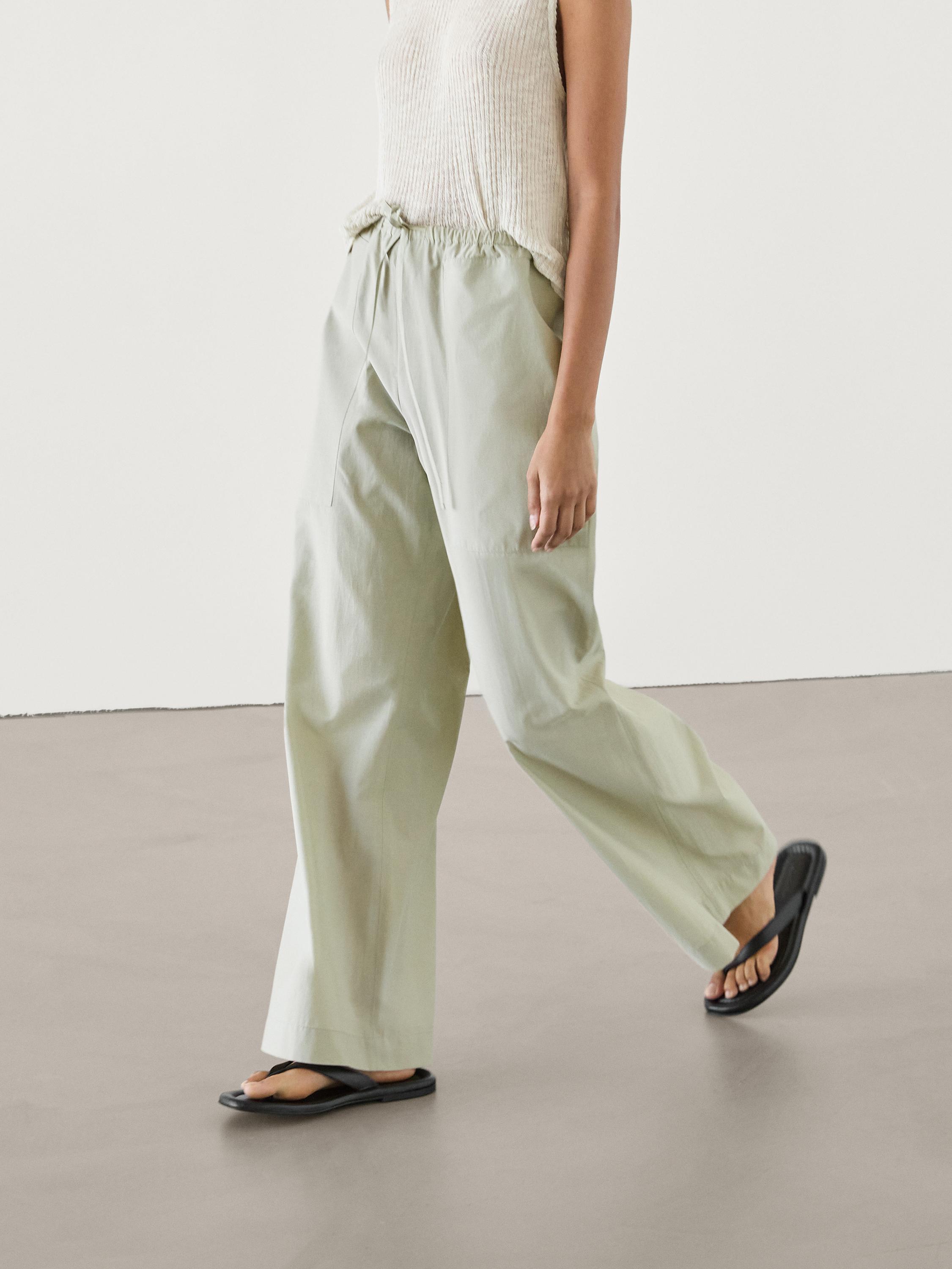 بنطلون بوبلين بقصة رياضية وأربطة