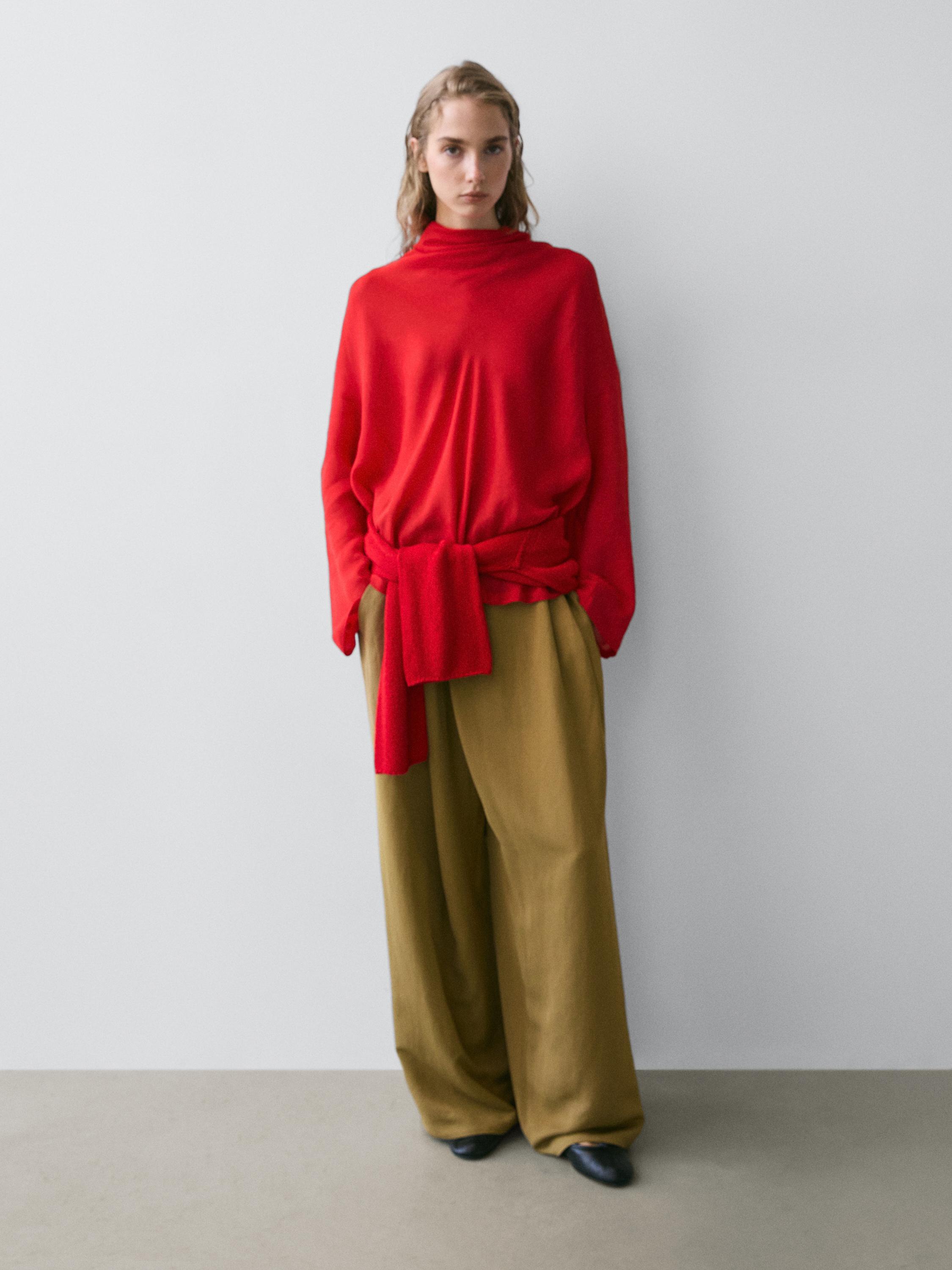 Flowing blouse with draped collar — CORAL