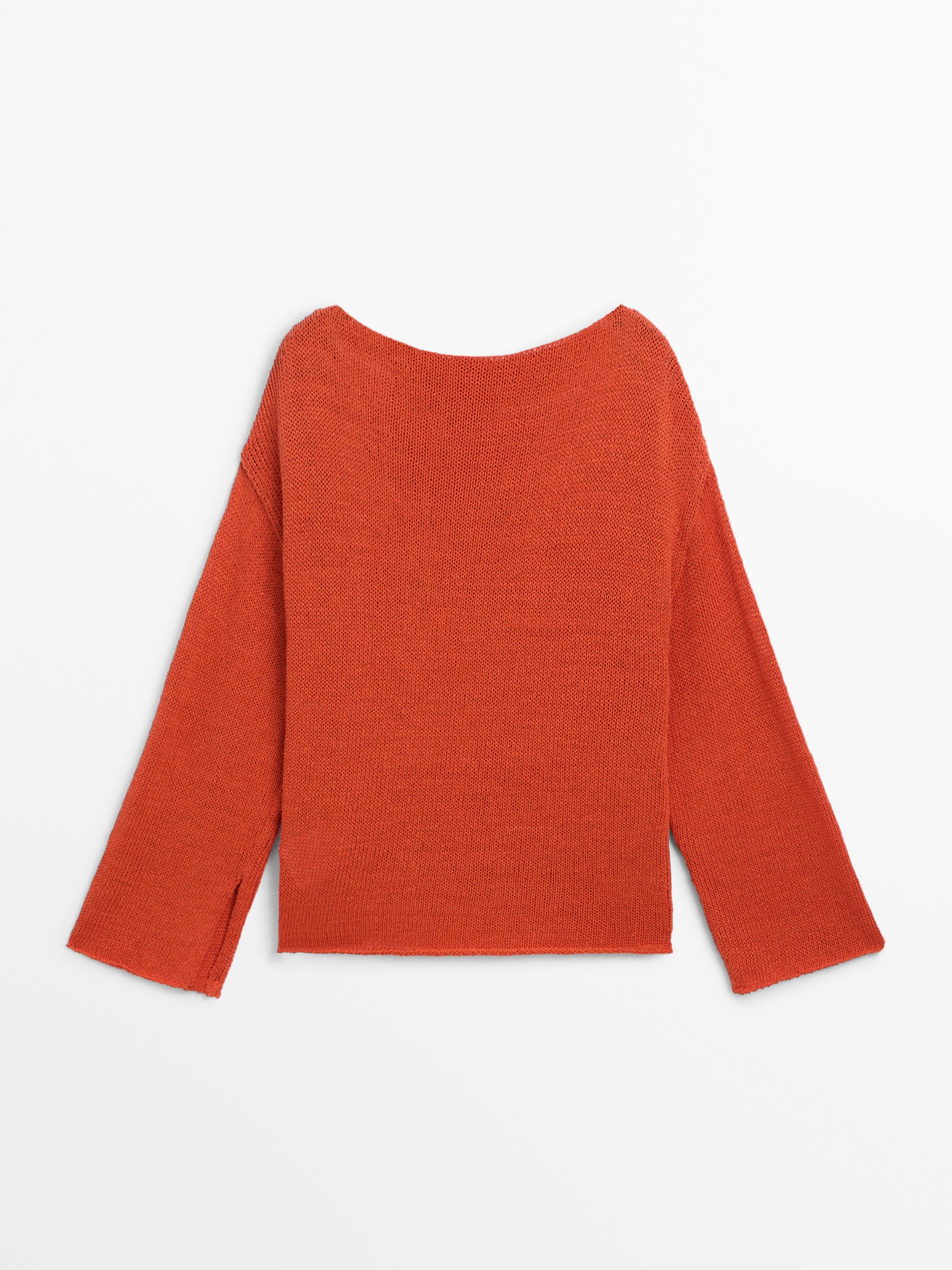 Linen blend boat neck knit sweater