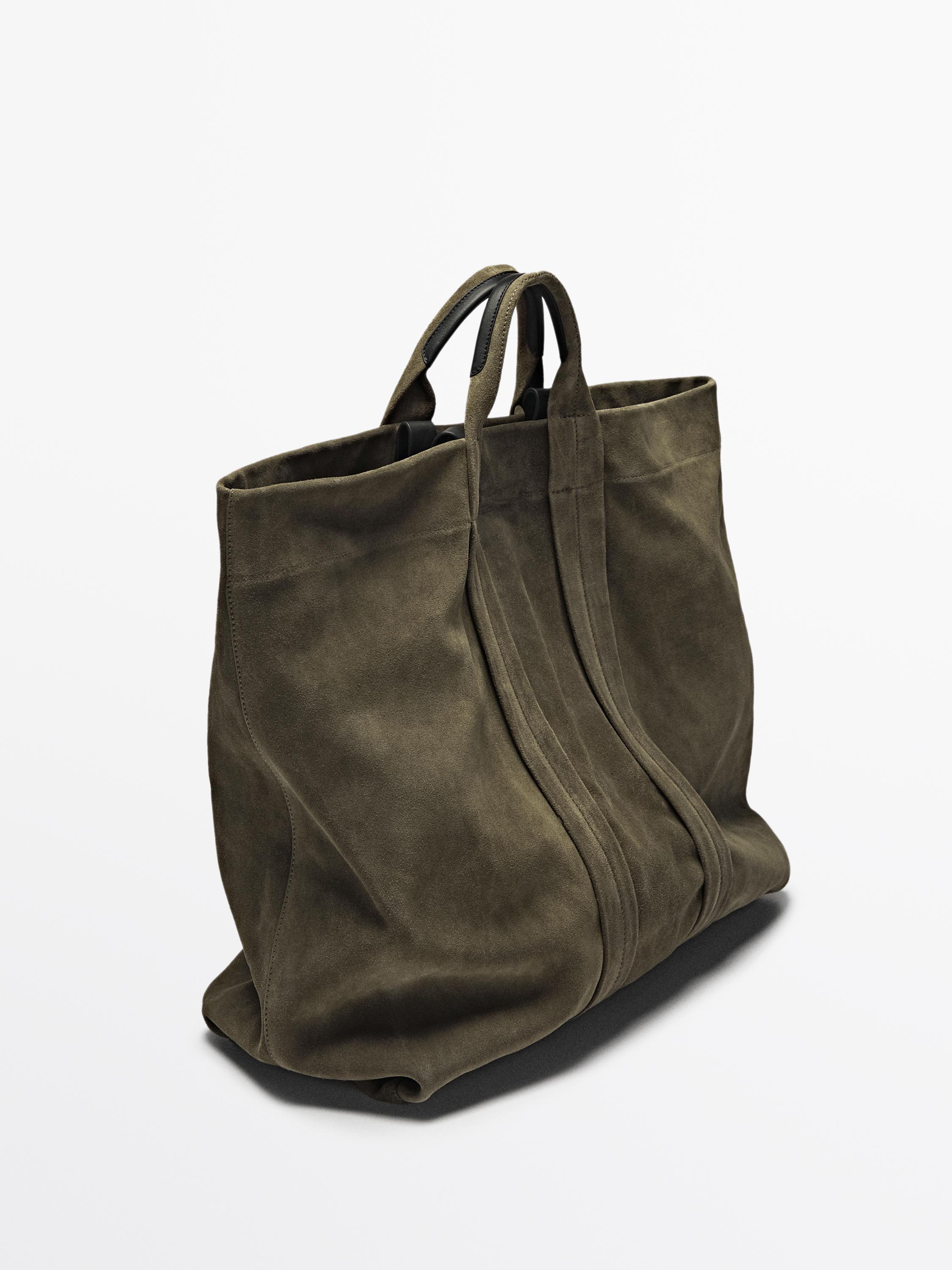 Split suede leather shopper bag