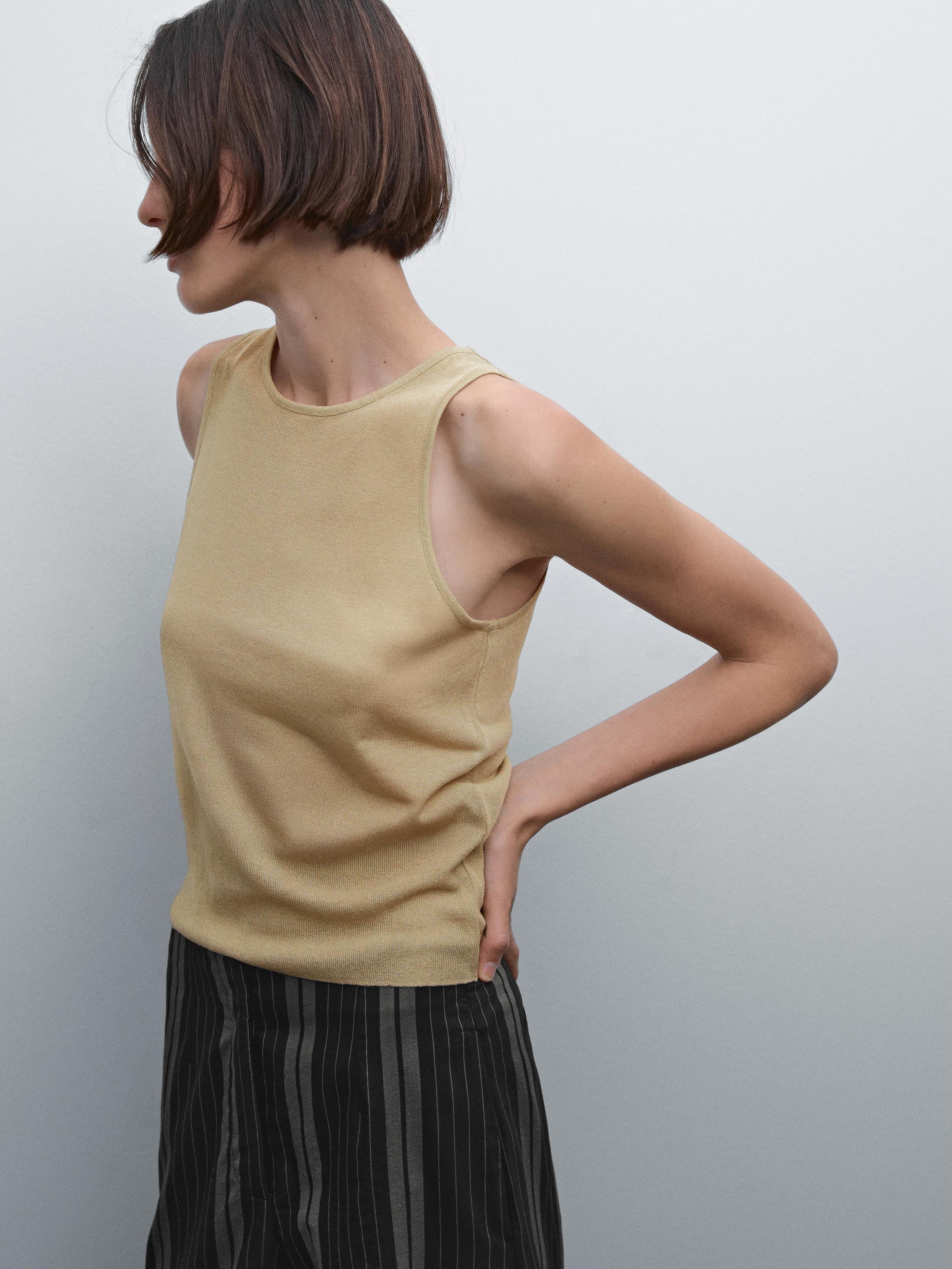 Semi-sheer crew neck top