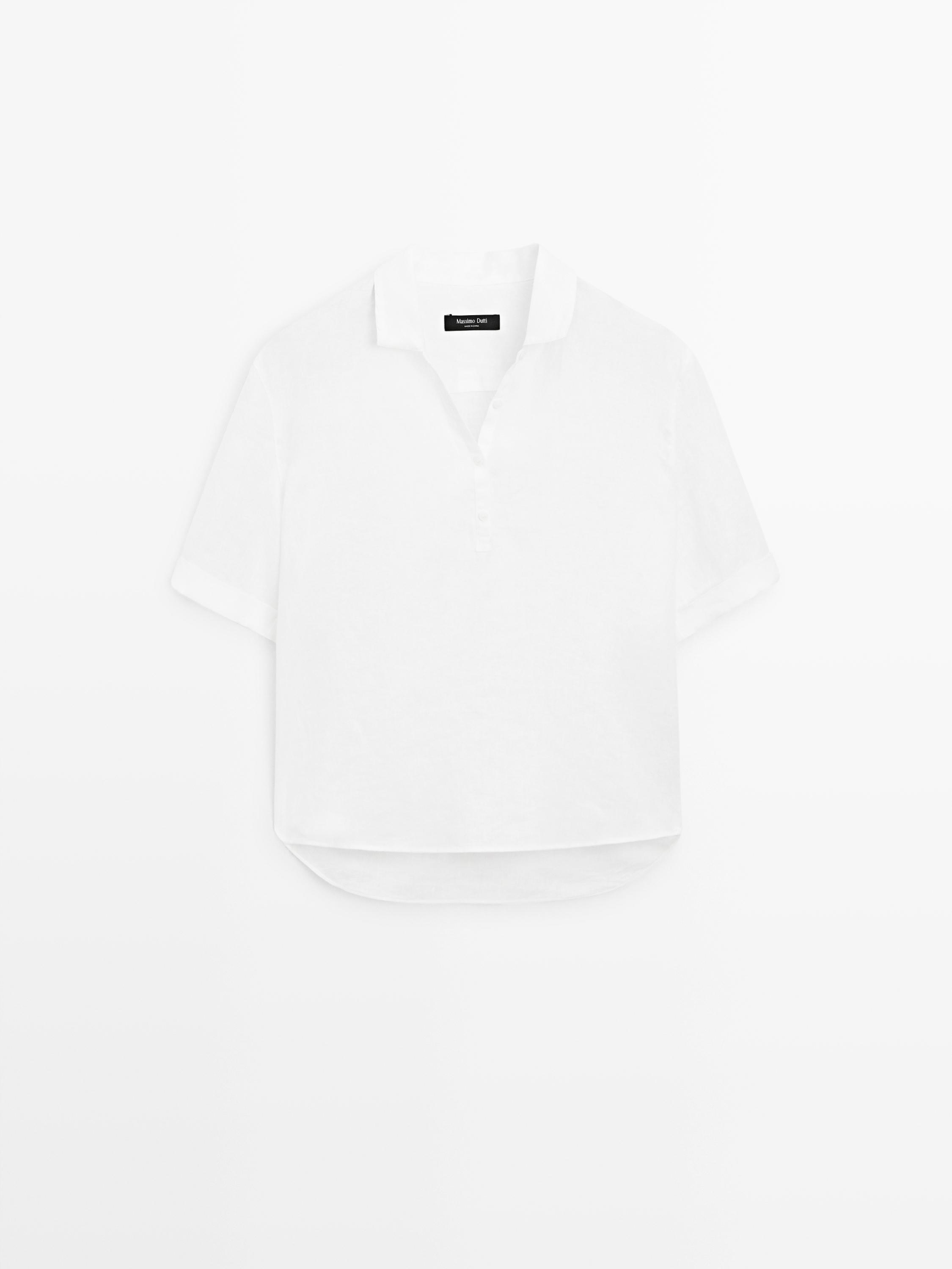 Short sleeve linen polo shirt — WHITE