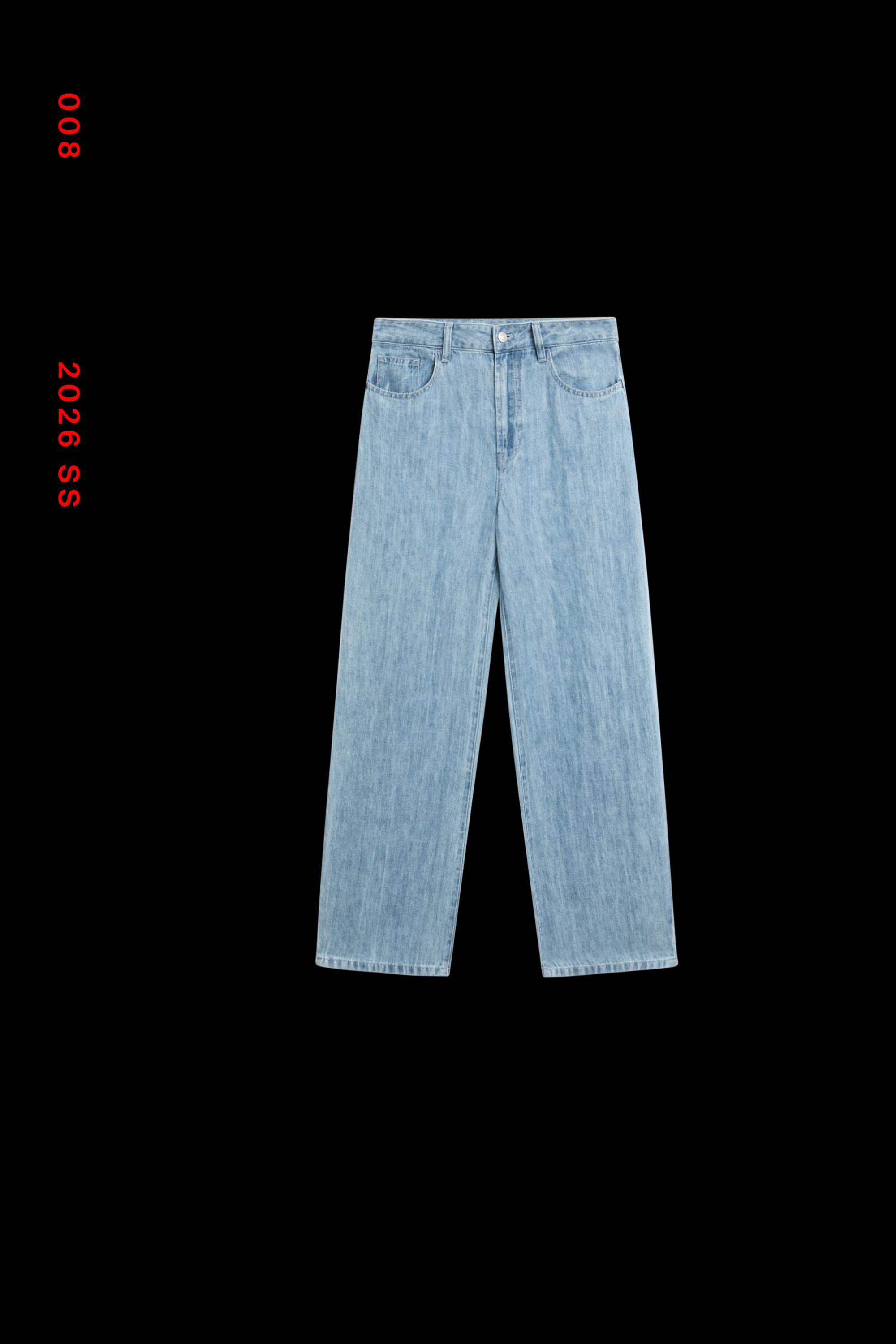 100% linen high-waist barrel fit jeans — Light Blue