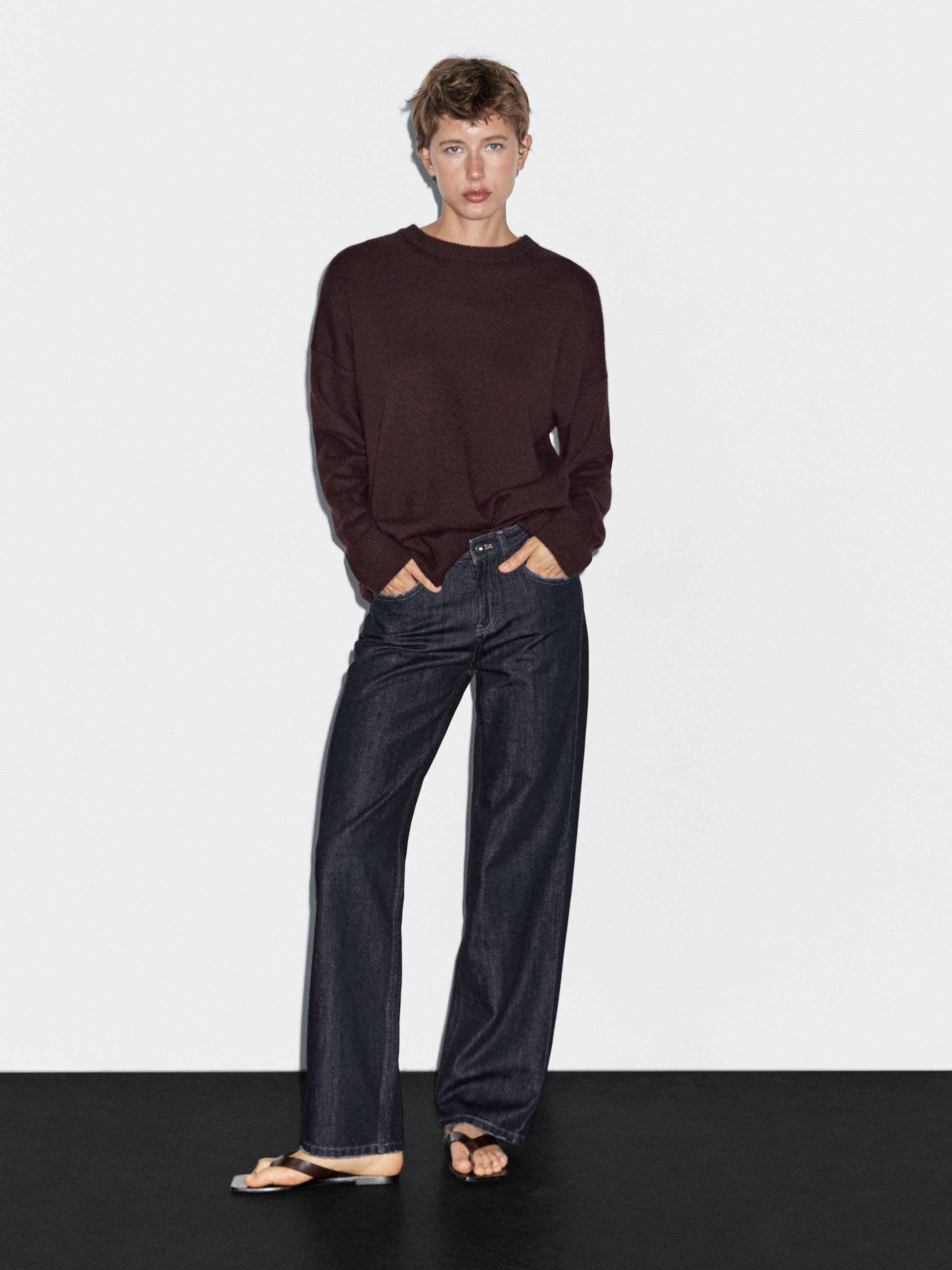 Mid-waist straight-leg jeans with seam detail · Dark Blue · Dressy Massimo Dutti