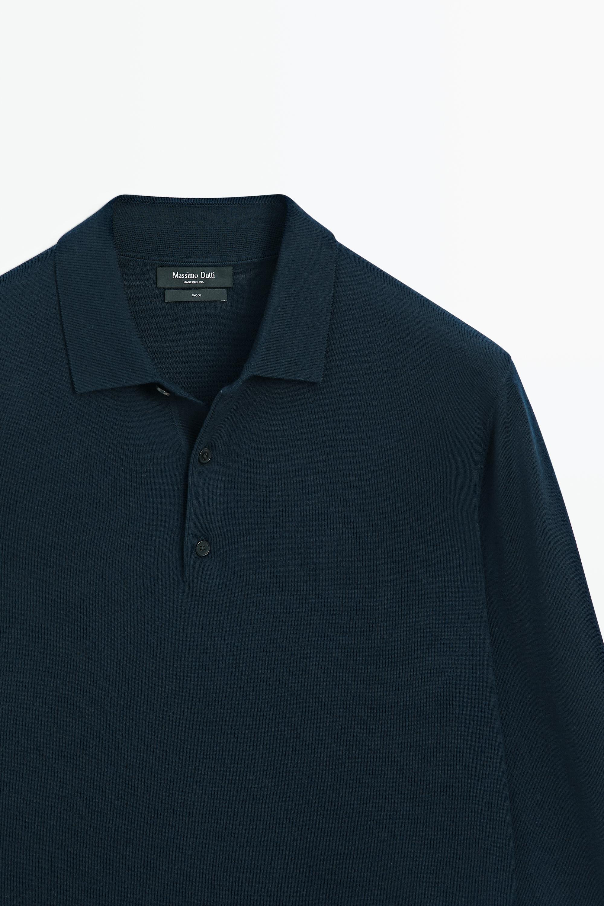 100% merino wool knit polo sweater — NAVY BLUE