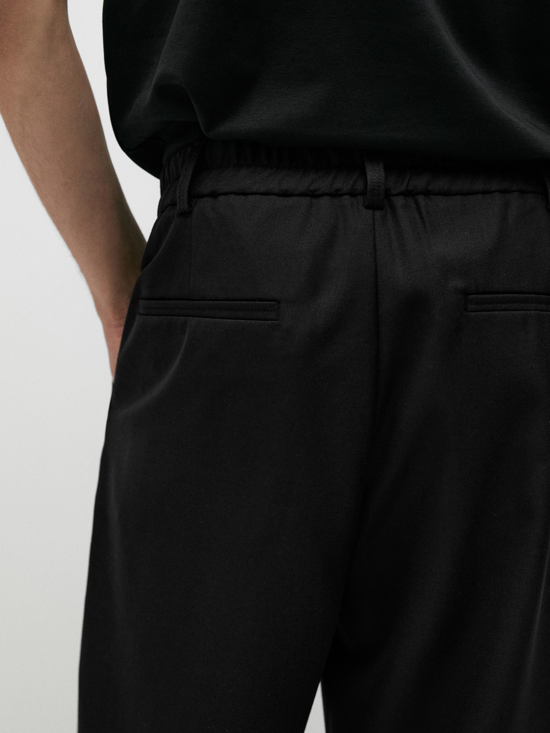 Relaxed fit darted cool wool blend trousers — BLACK