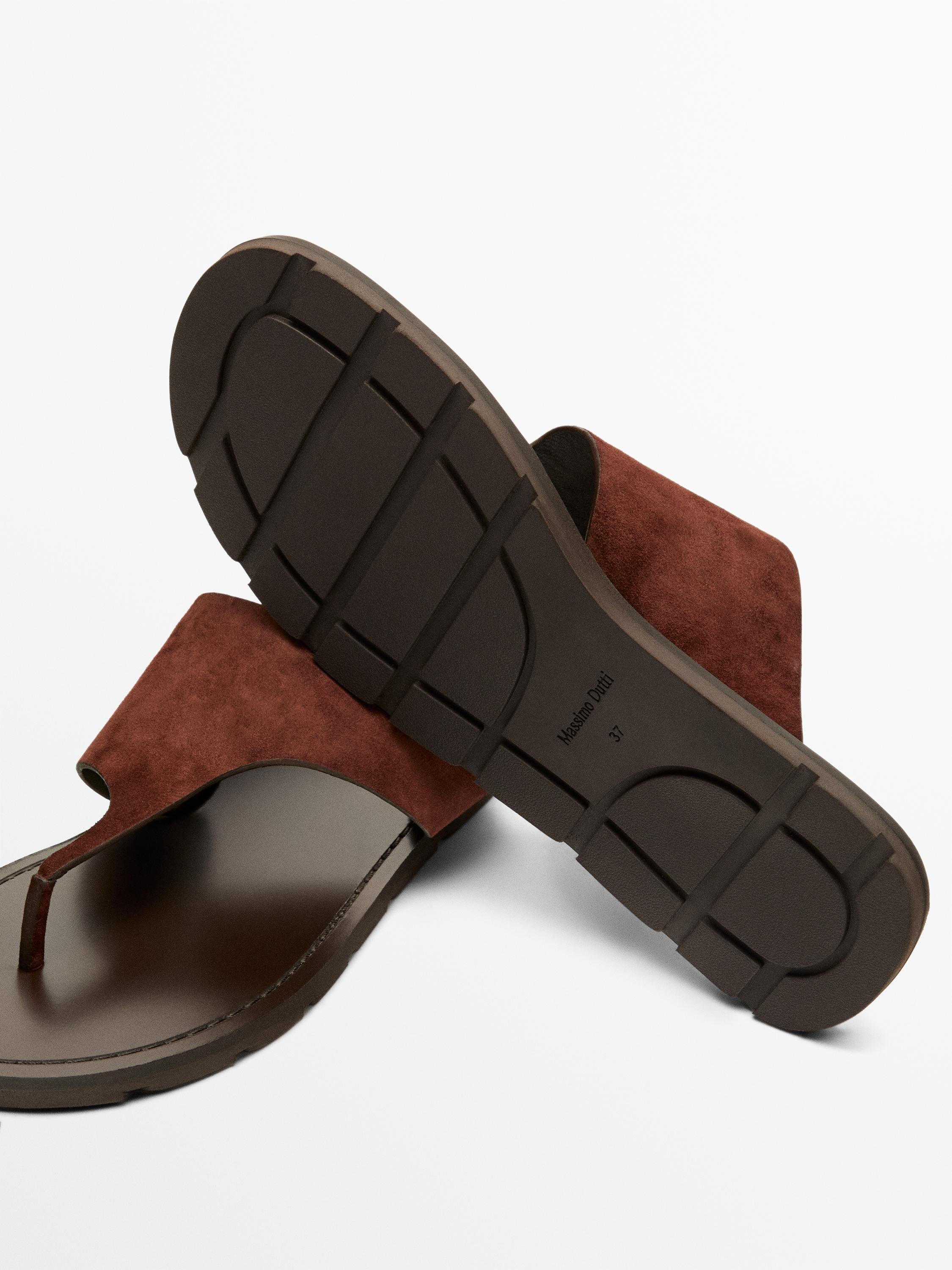Split leather toe divider sandals — BURGUNDY