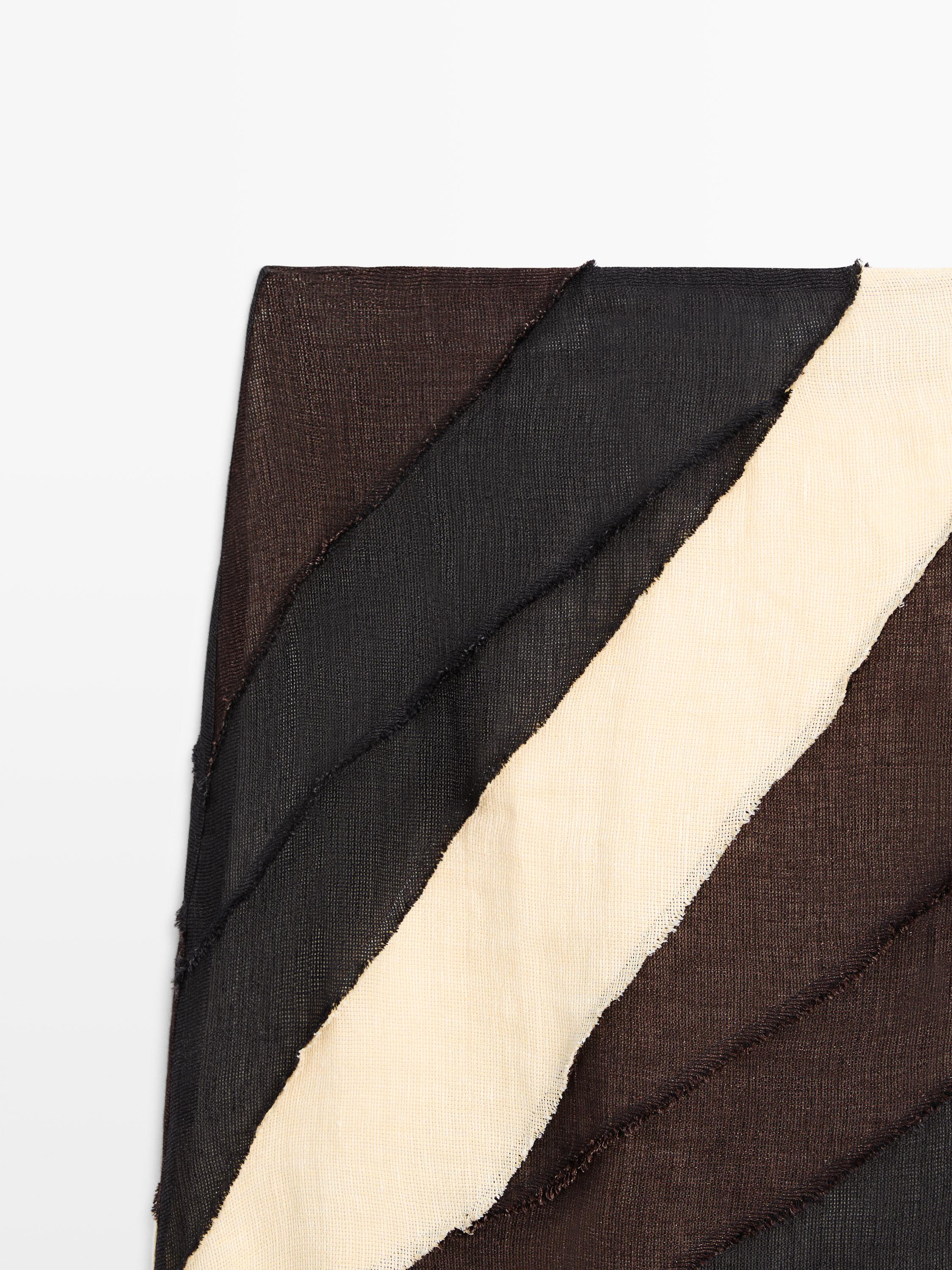 Layered contrast linen midi skirt — BROWN