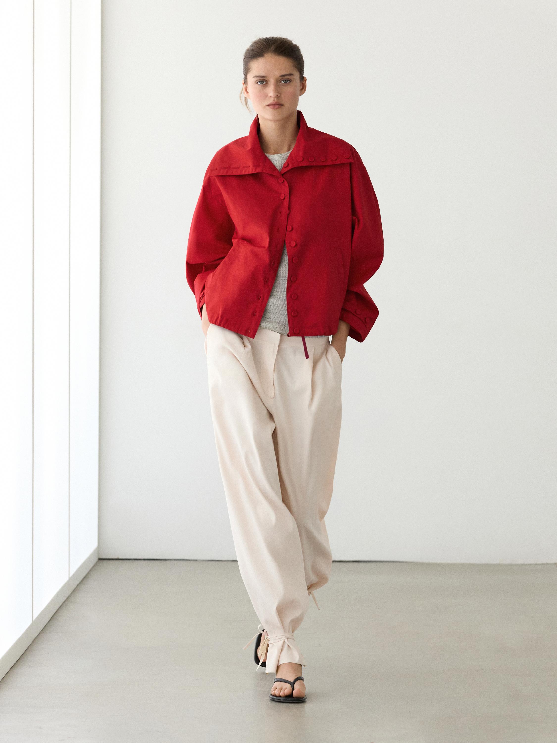 Lightweight cotton jacket with button details — BRIGHT RED