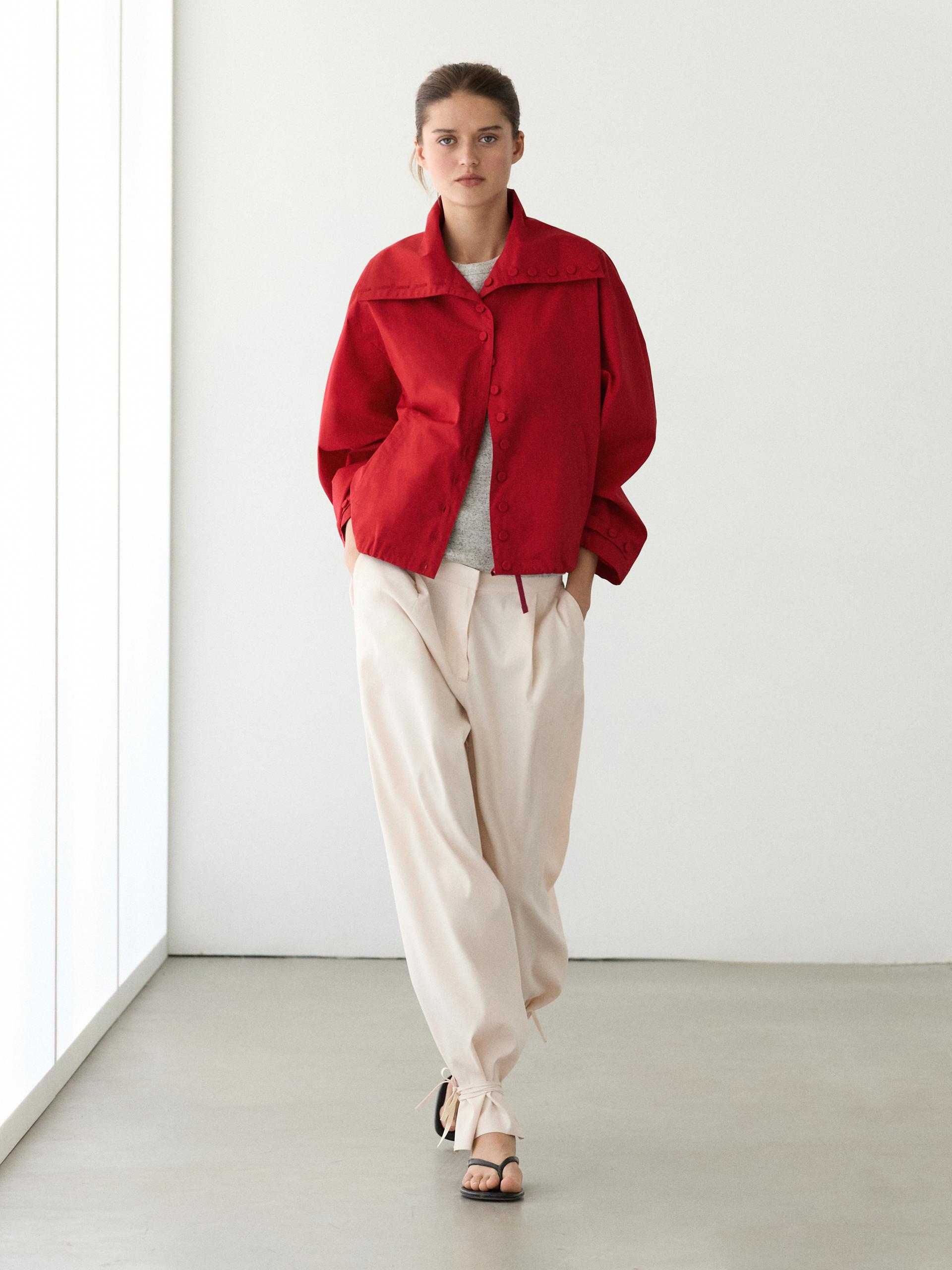 Veste Légère En Coton À Détails Boutonnés - Rouge Fort - M - Massimo Dutti - Femme
