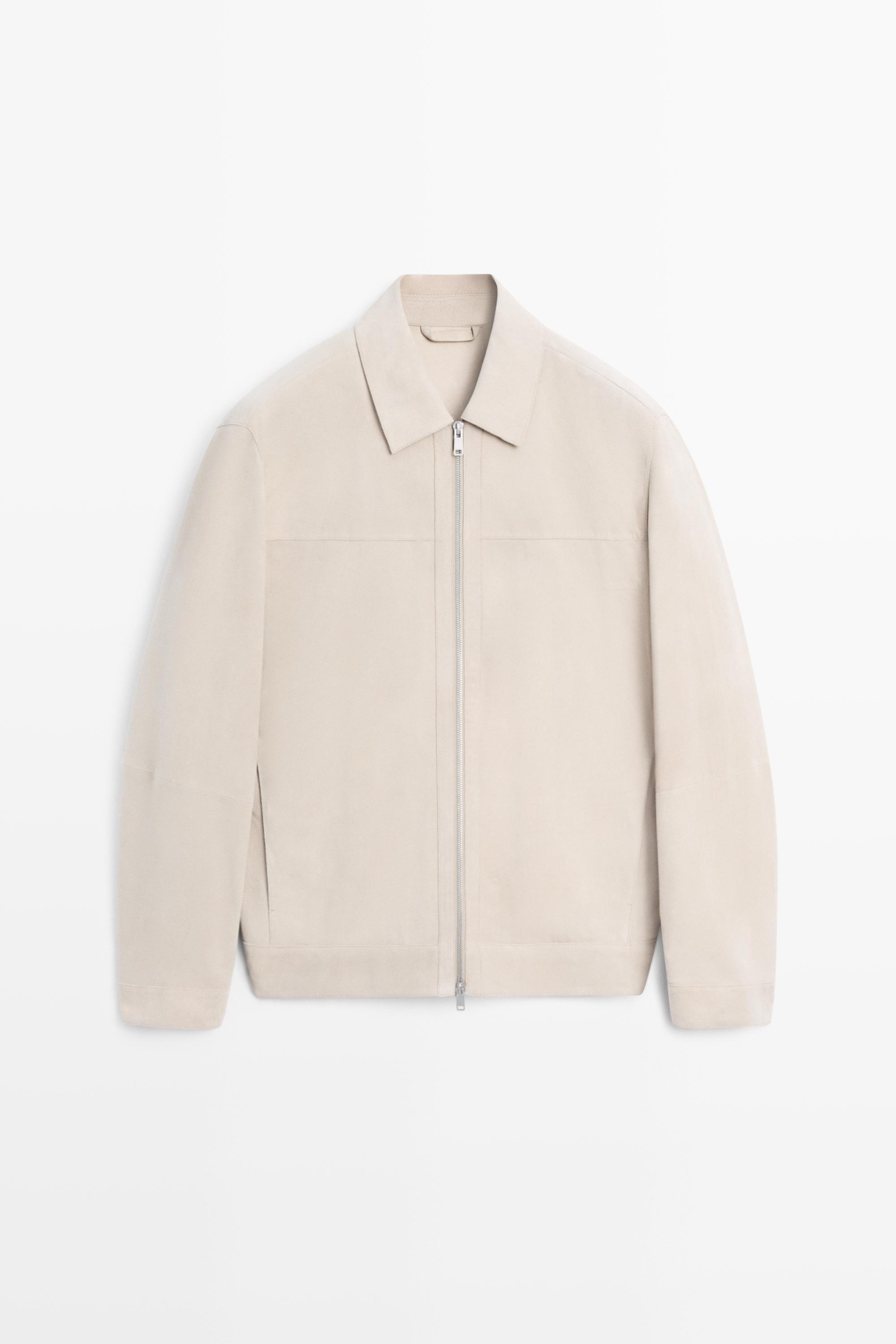 Suede leather collar jacket — Light Beige