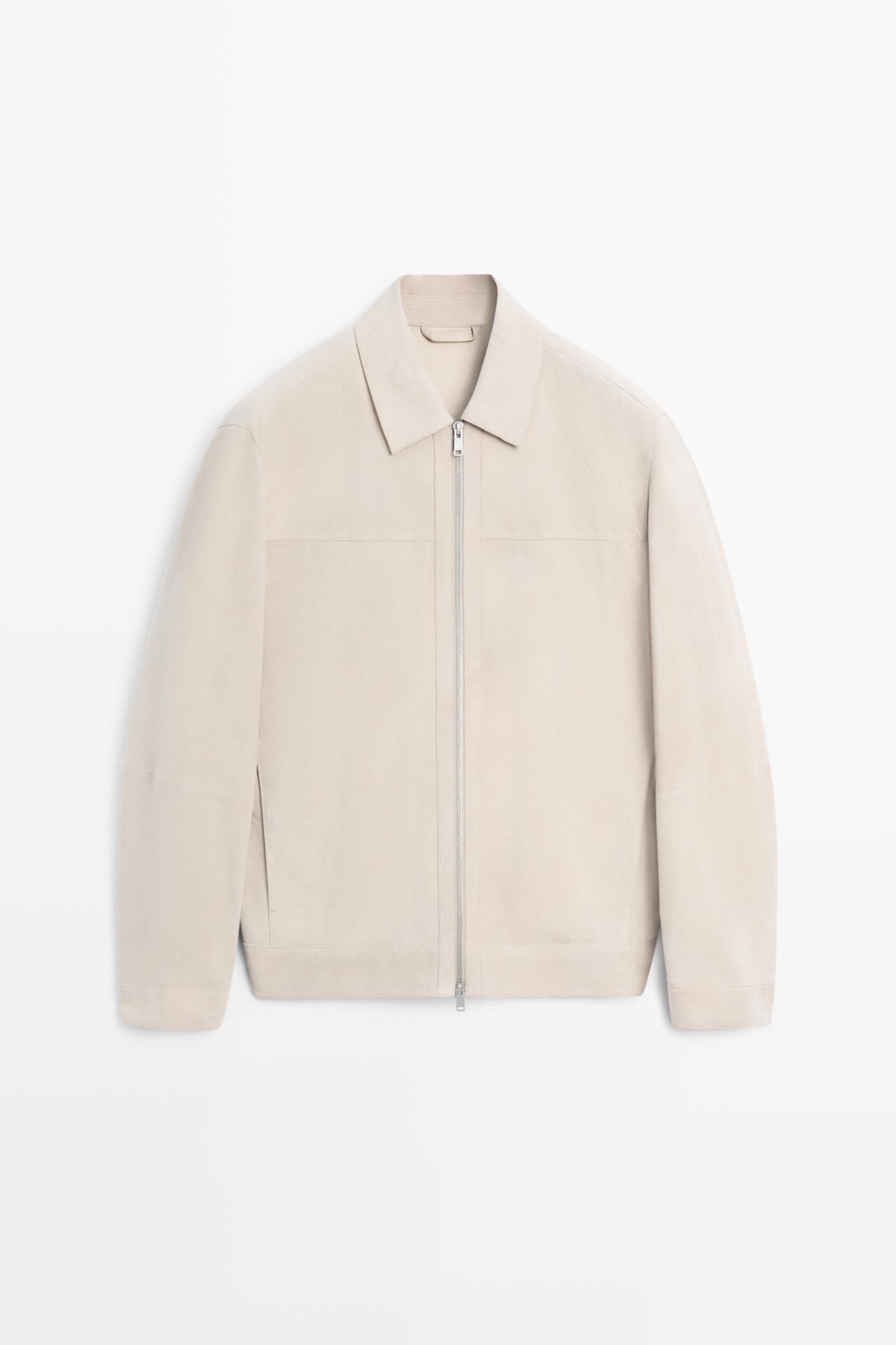 Suede leather collar jacket — Light Beige
