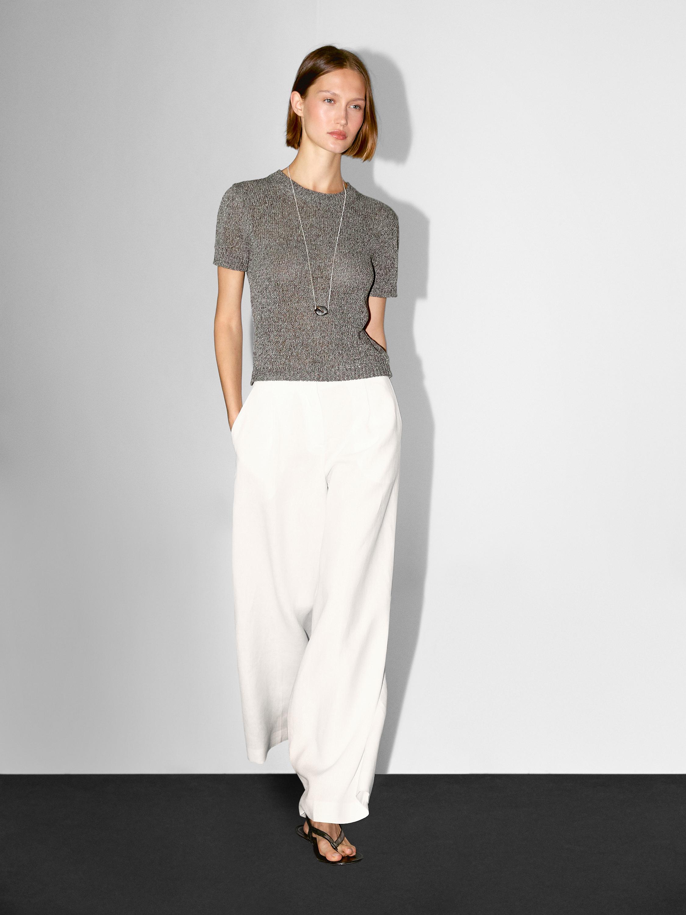 Metallic short sleeve knit sweater