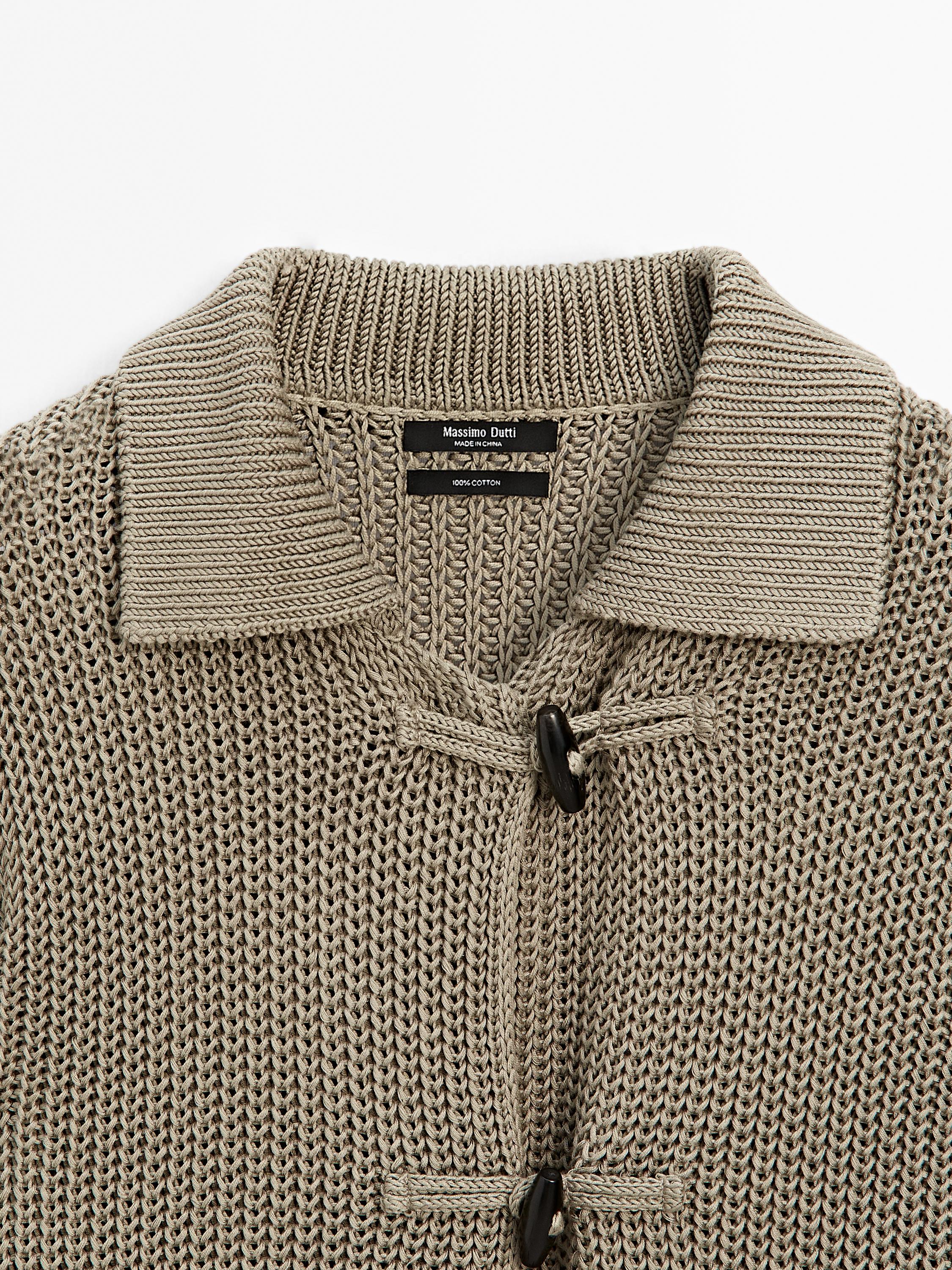 Mercerised cotton cardigan with horn button detail