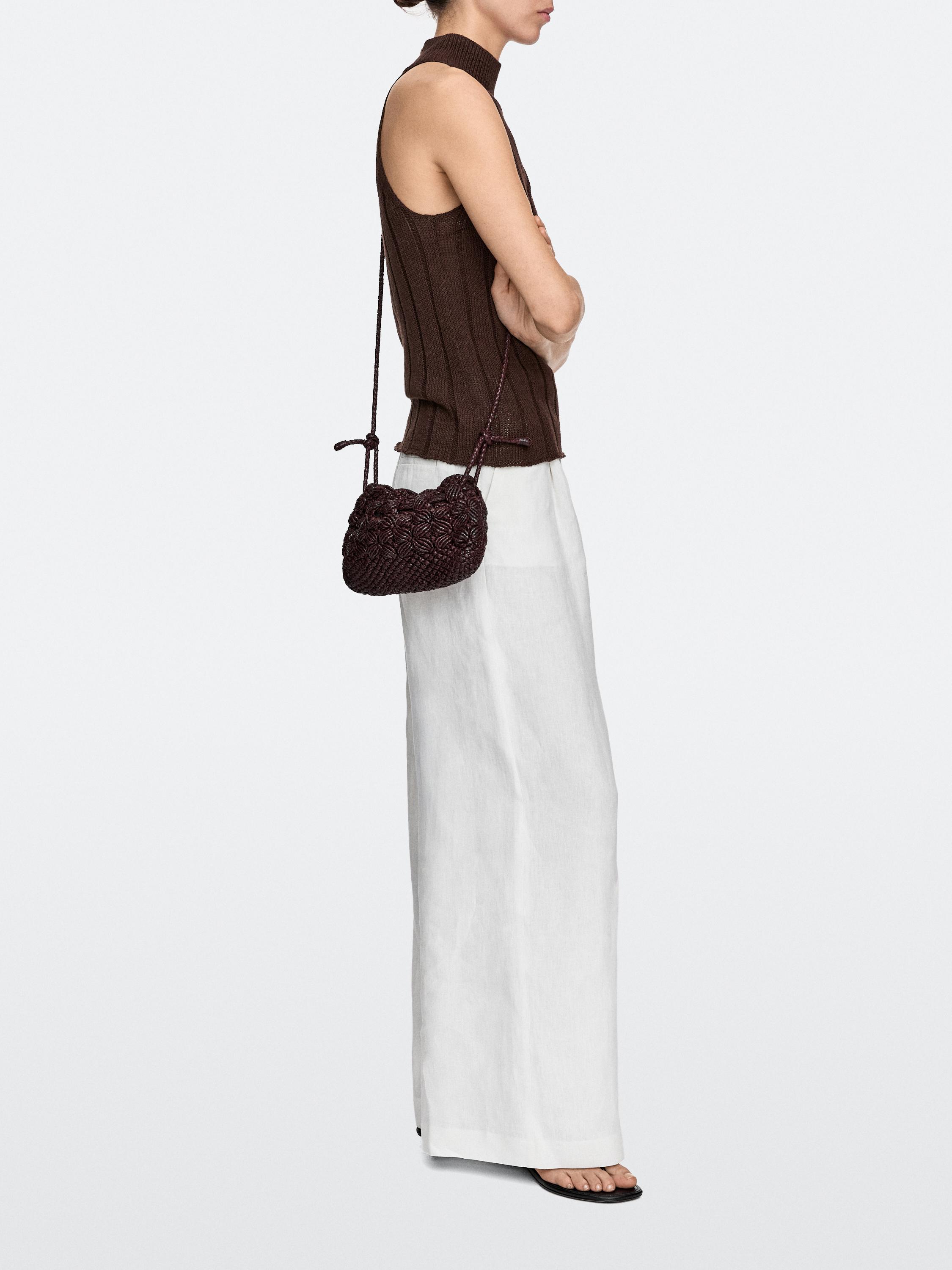 Nappa leather macramé pouch bag — BURGUNDY