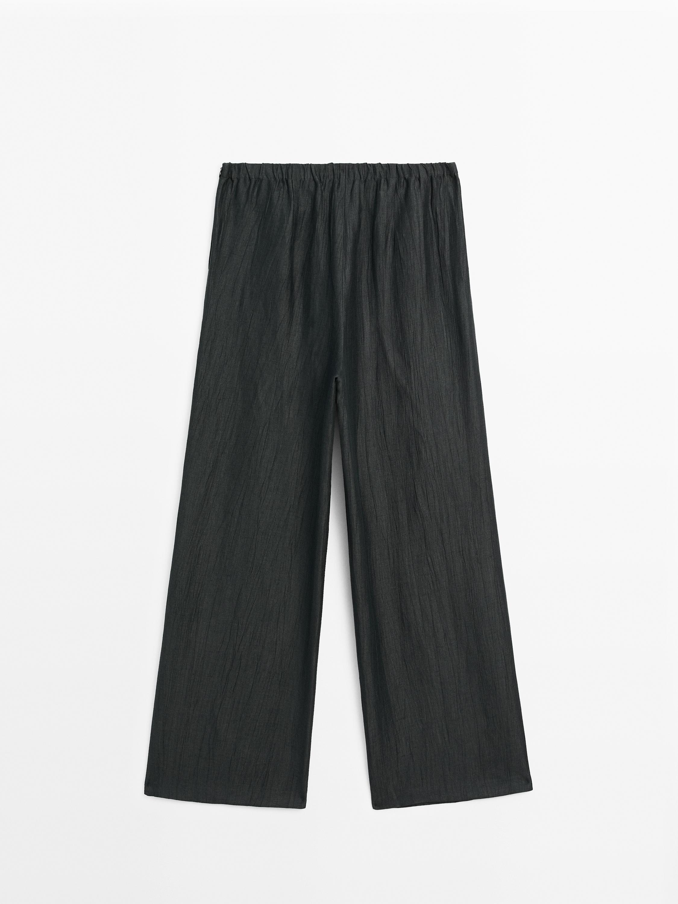 Wide-leg linen blend trousers