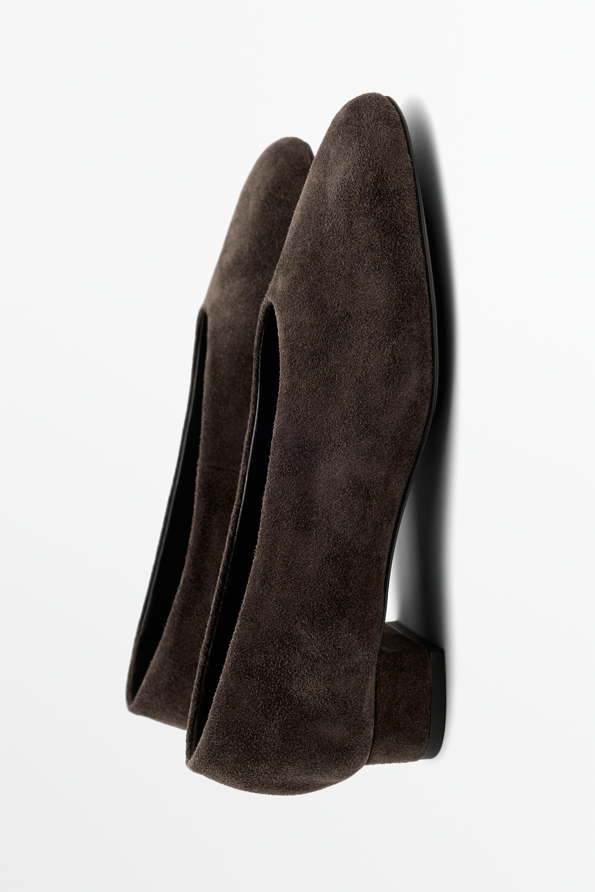 Split suede leather heel shoe — BROWN