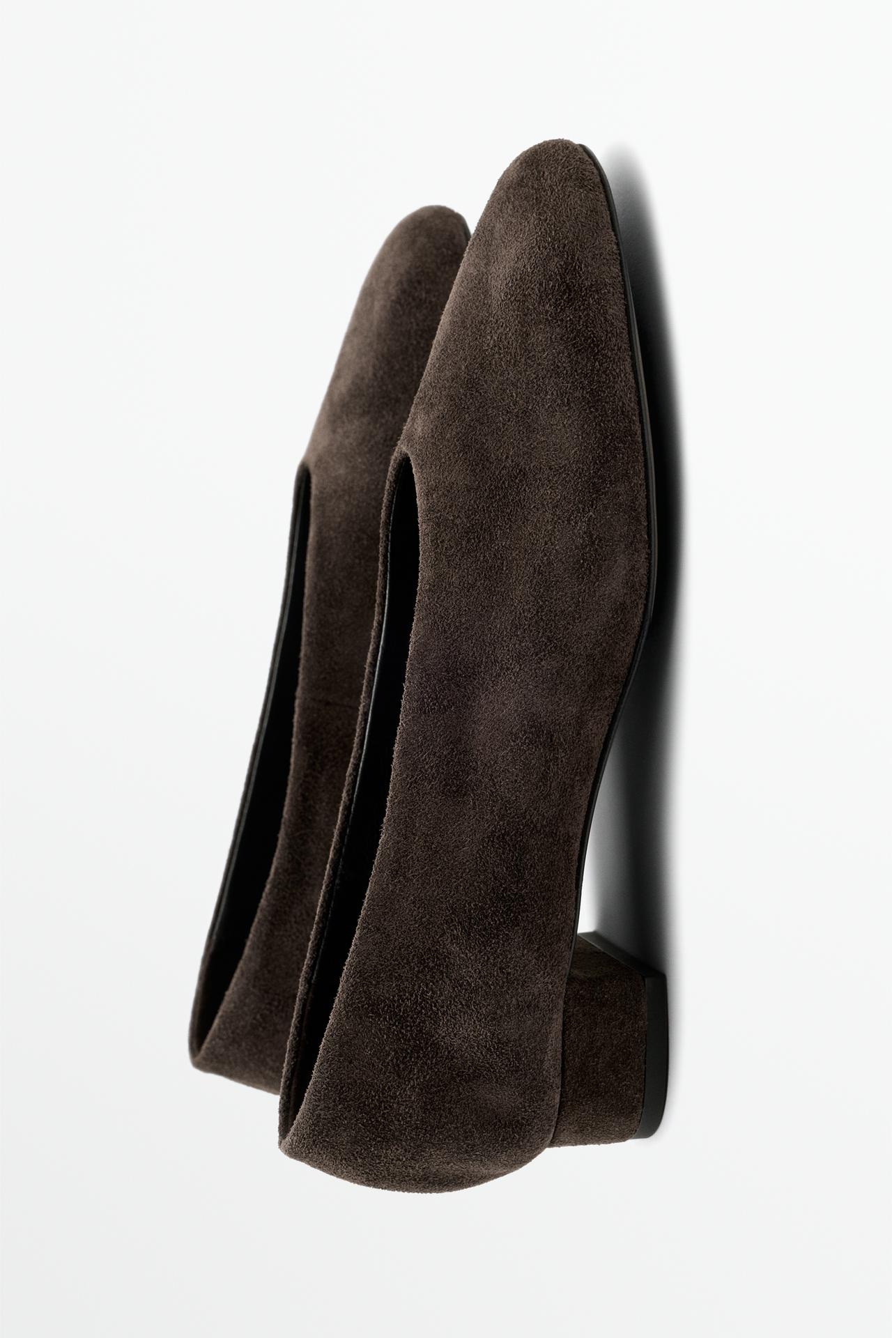 Split suede leather heel shoe — BROWN