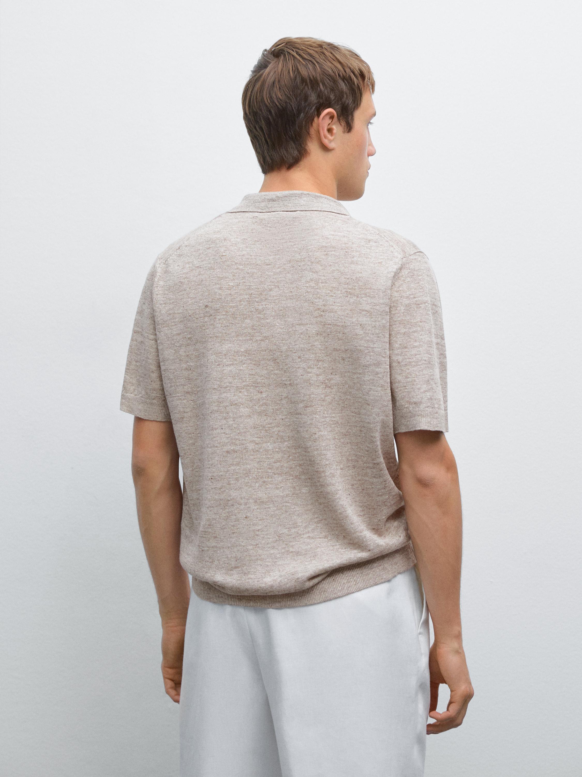 Melange linen knit polo shirt