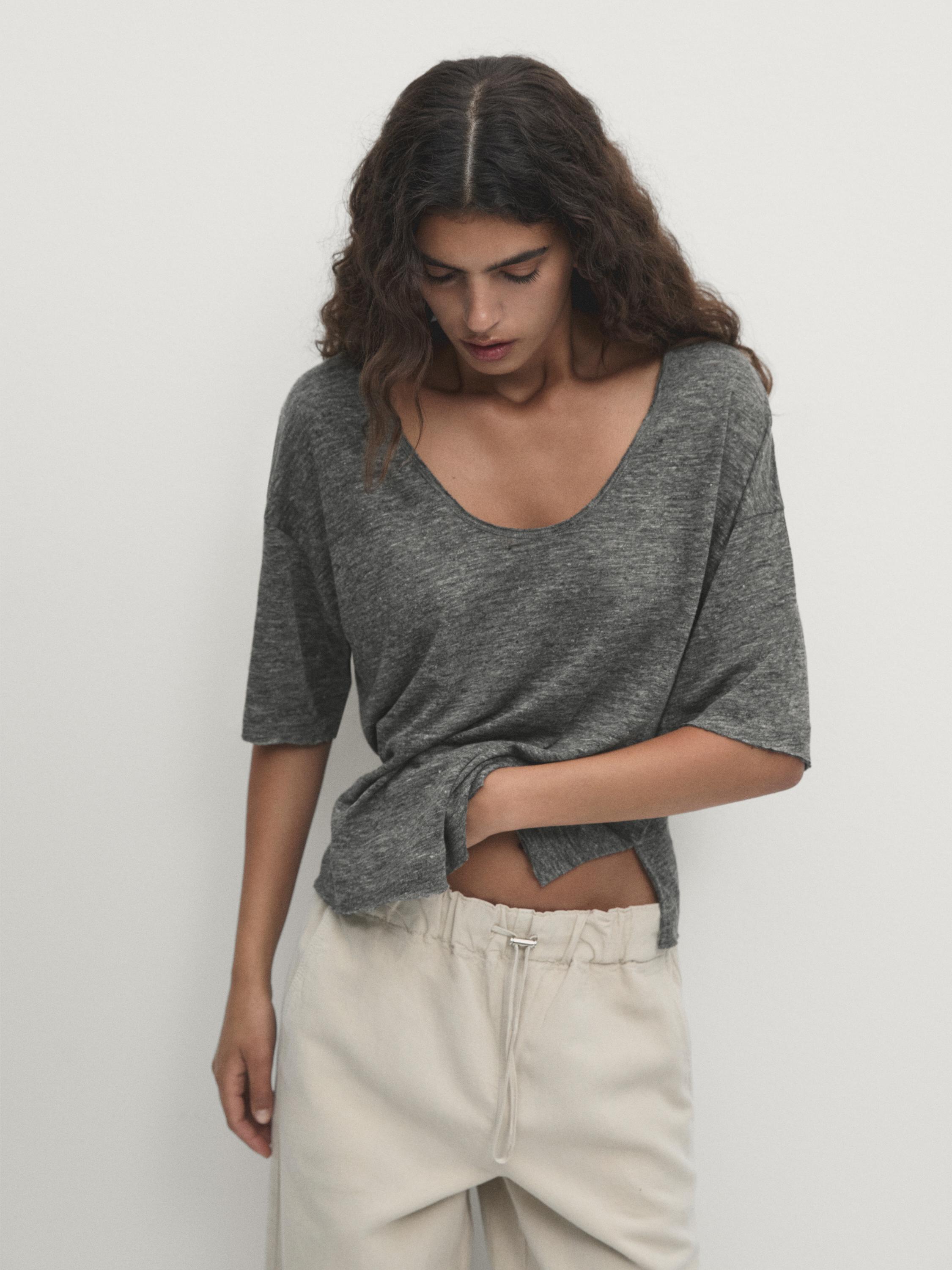 T-shirt oversize 100&nbsp;% lin à manches courtes