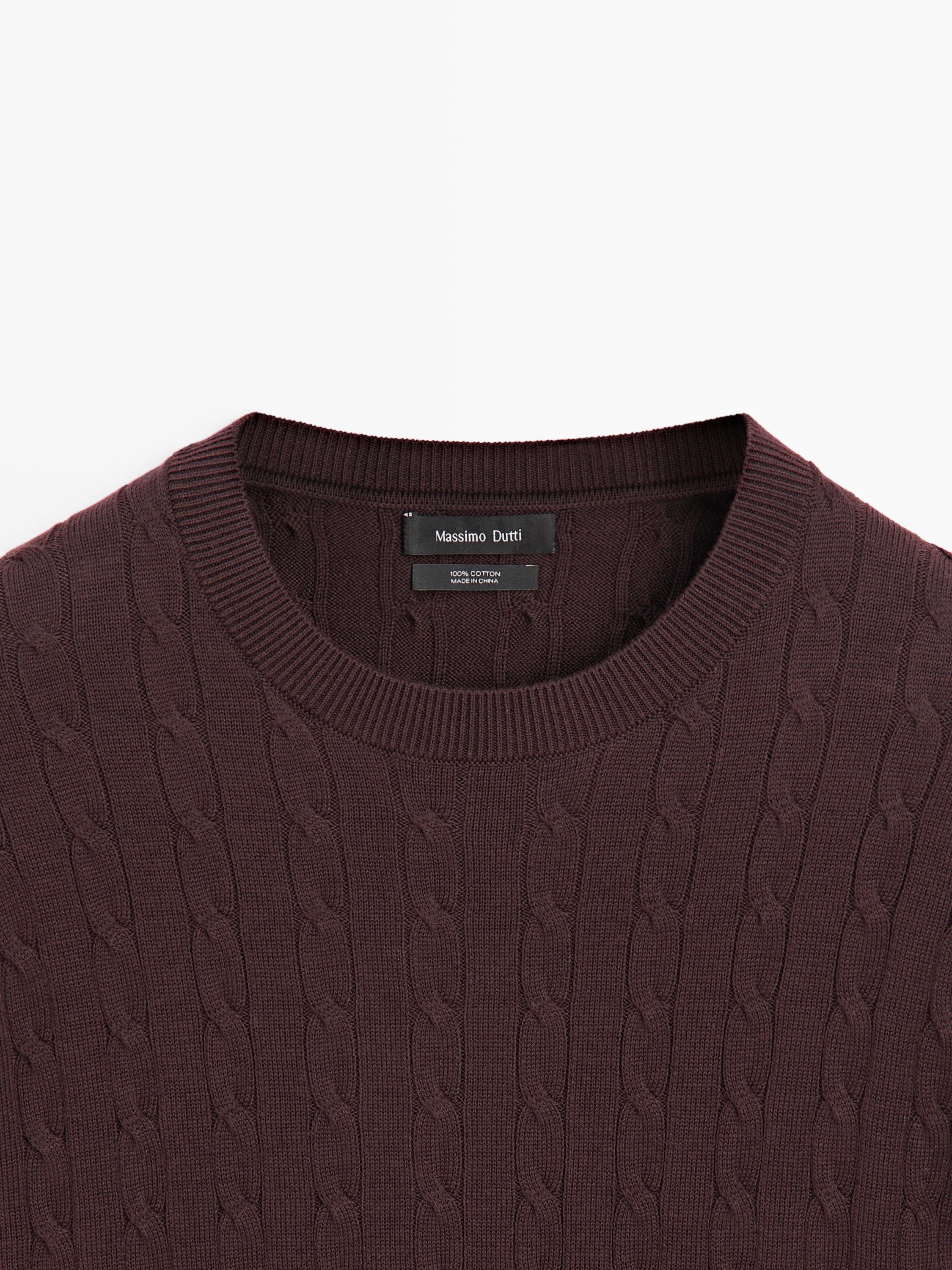 100% cotton cable-knit sweater — BURGUNDY