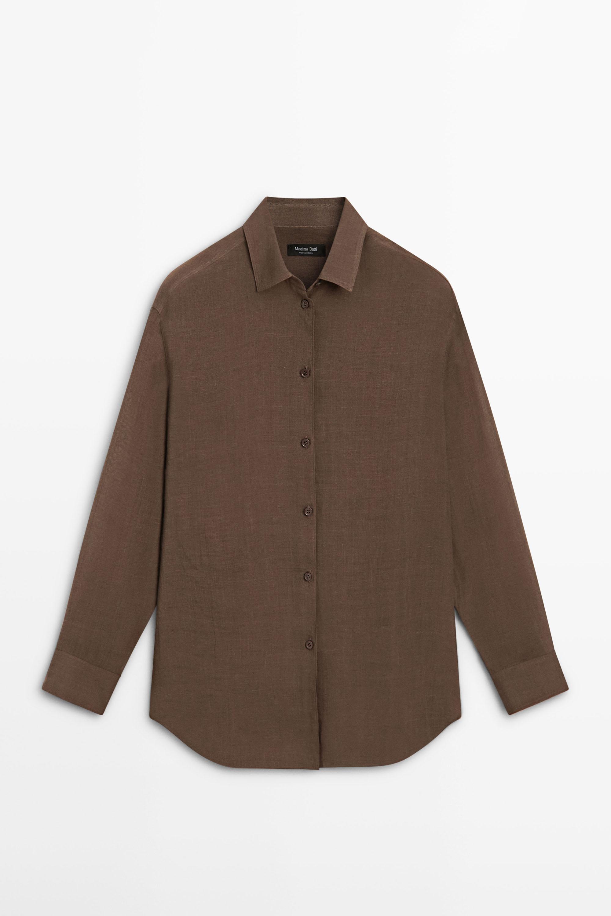 Flowing shirt with shirt collar — BROWN