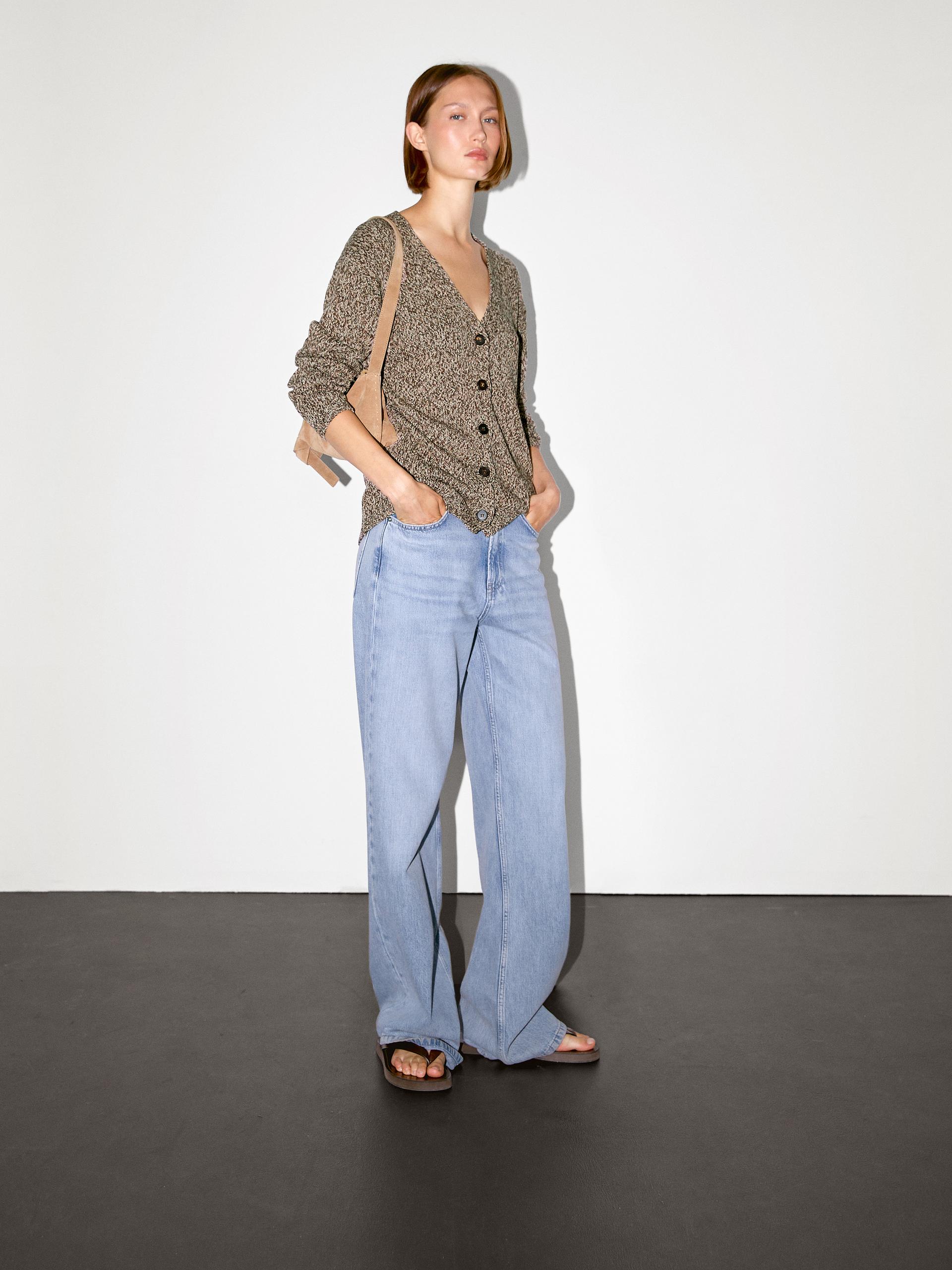 Cardigan Lungo Mouliné Con Scollo A V - Marrone - Xs - Massimo Dutti - Femminile