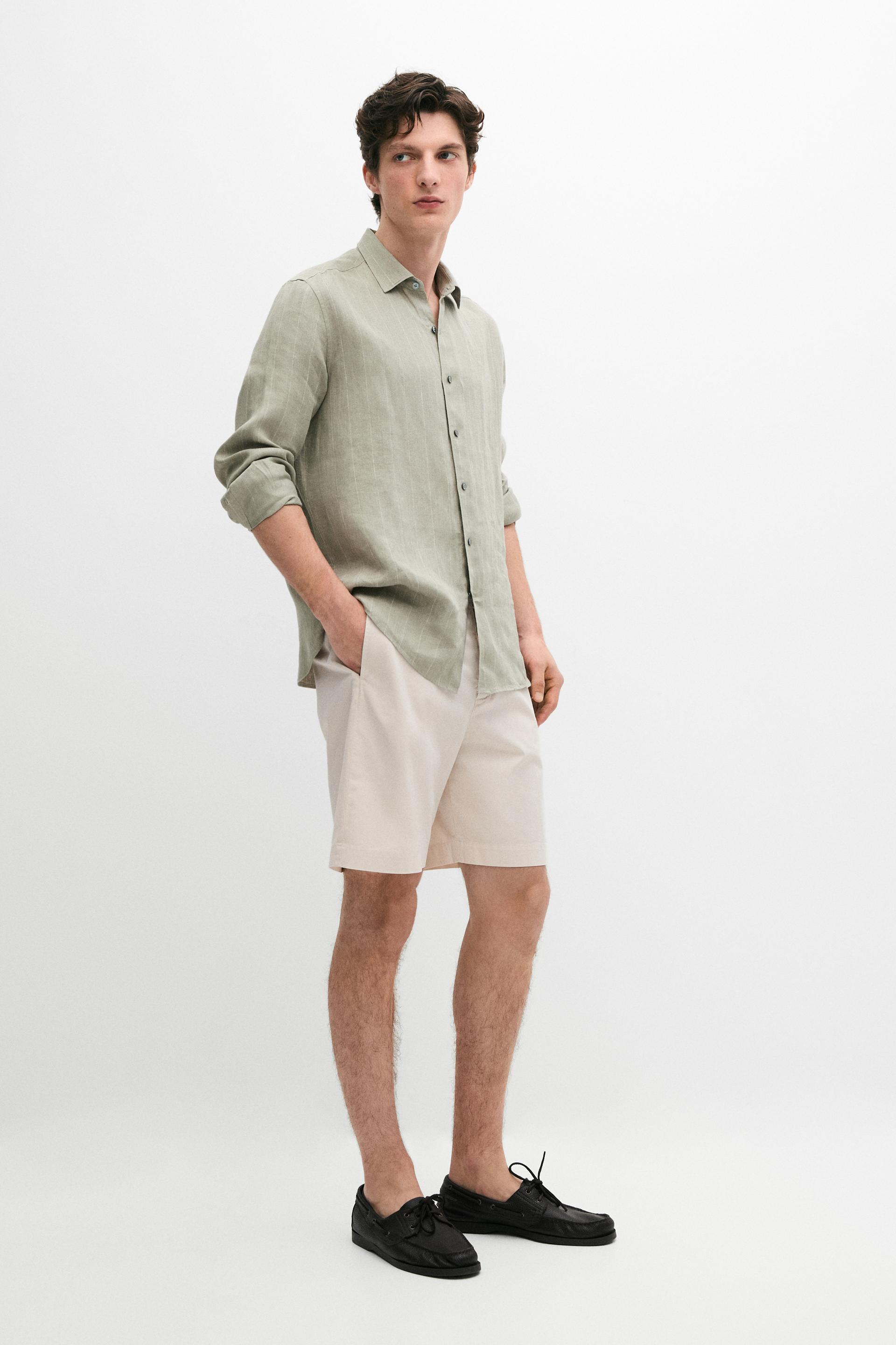 Calções Bermuda Pormenor Cintura Algodão - Areia - 46 - Massimo Dutti - Homem