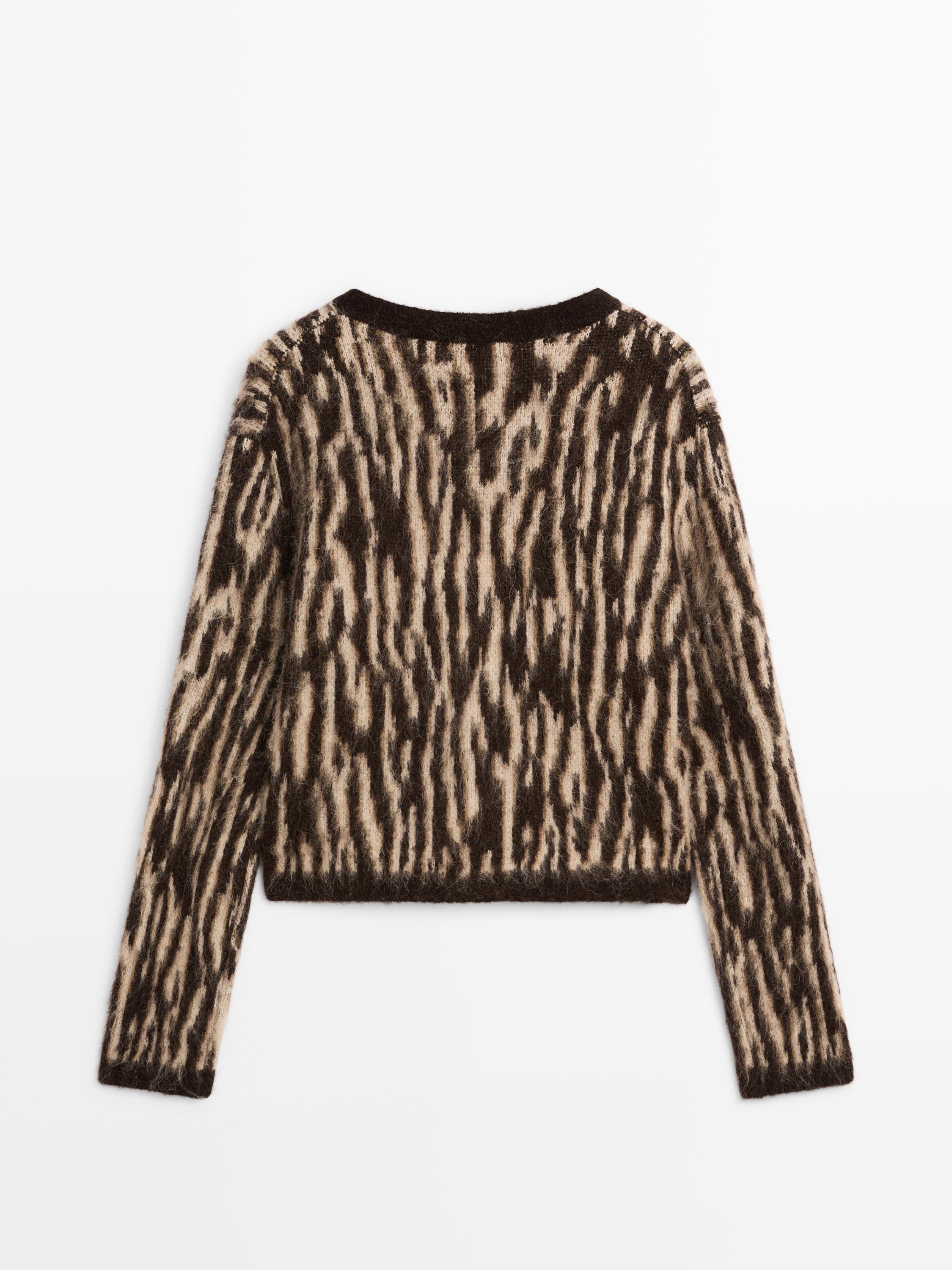 Alpaca wool blend animal print cardigan