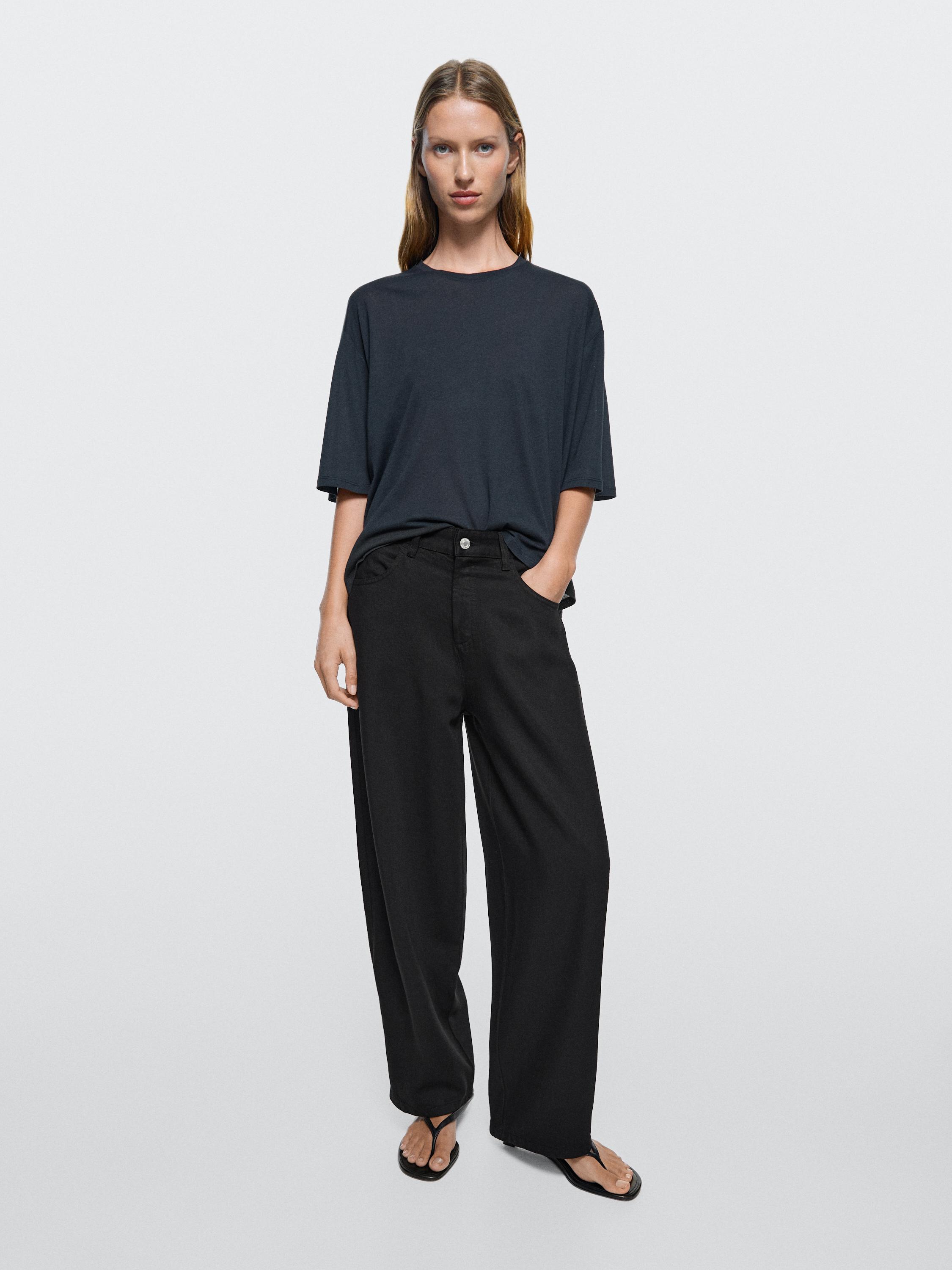 Flowing barrel fit trousers — BLACK