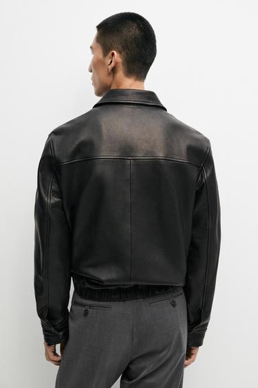 Jacket with nappa leather collar detail — BLACK 5