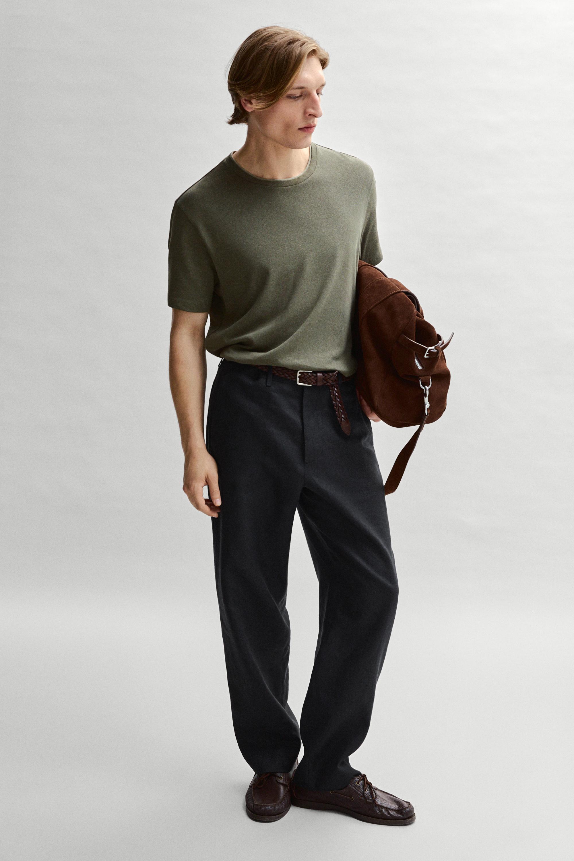 Linen and cotton double-collar T-shirt — KHAKI