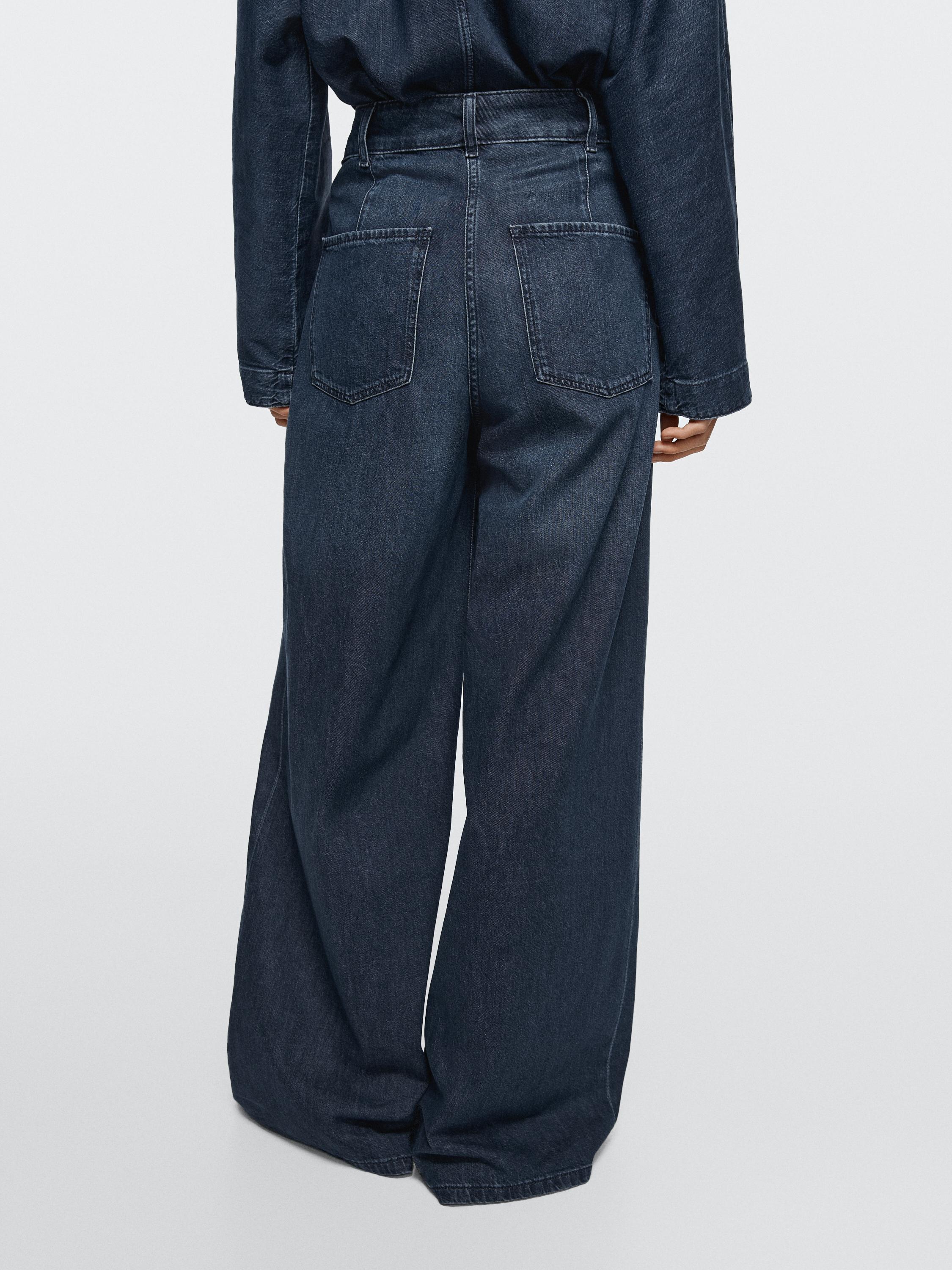 High-waist wide-leg darted jeans — DARK BLUE