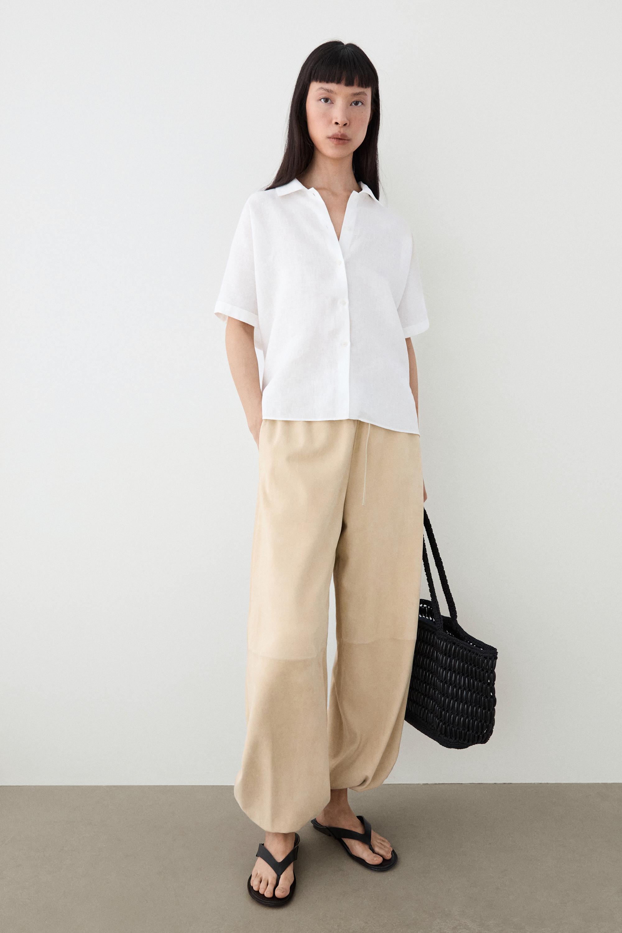 100% linen short sleeve shirt — WHITE