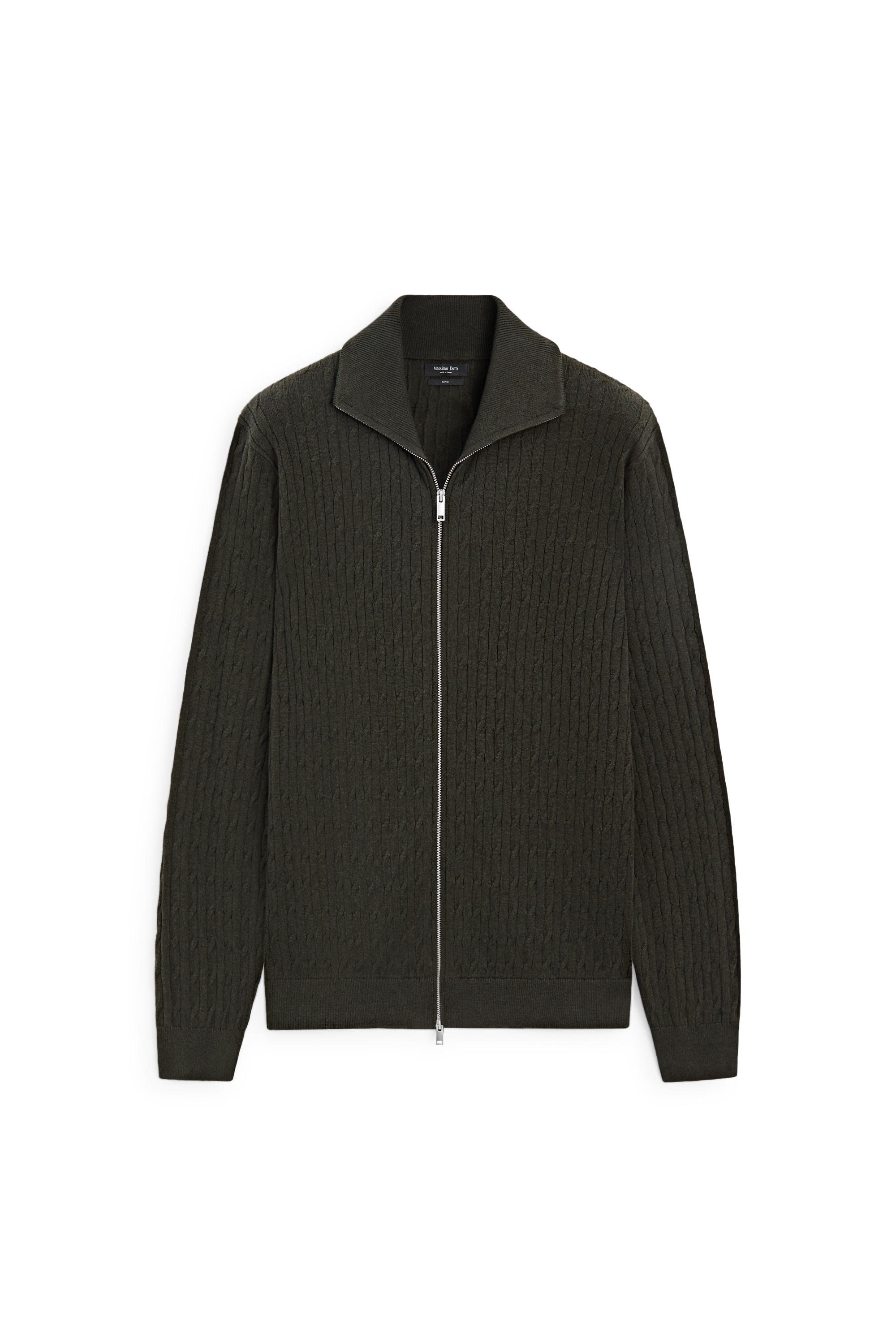 100% cotton braided knit cardigan — DARK GREEN