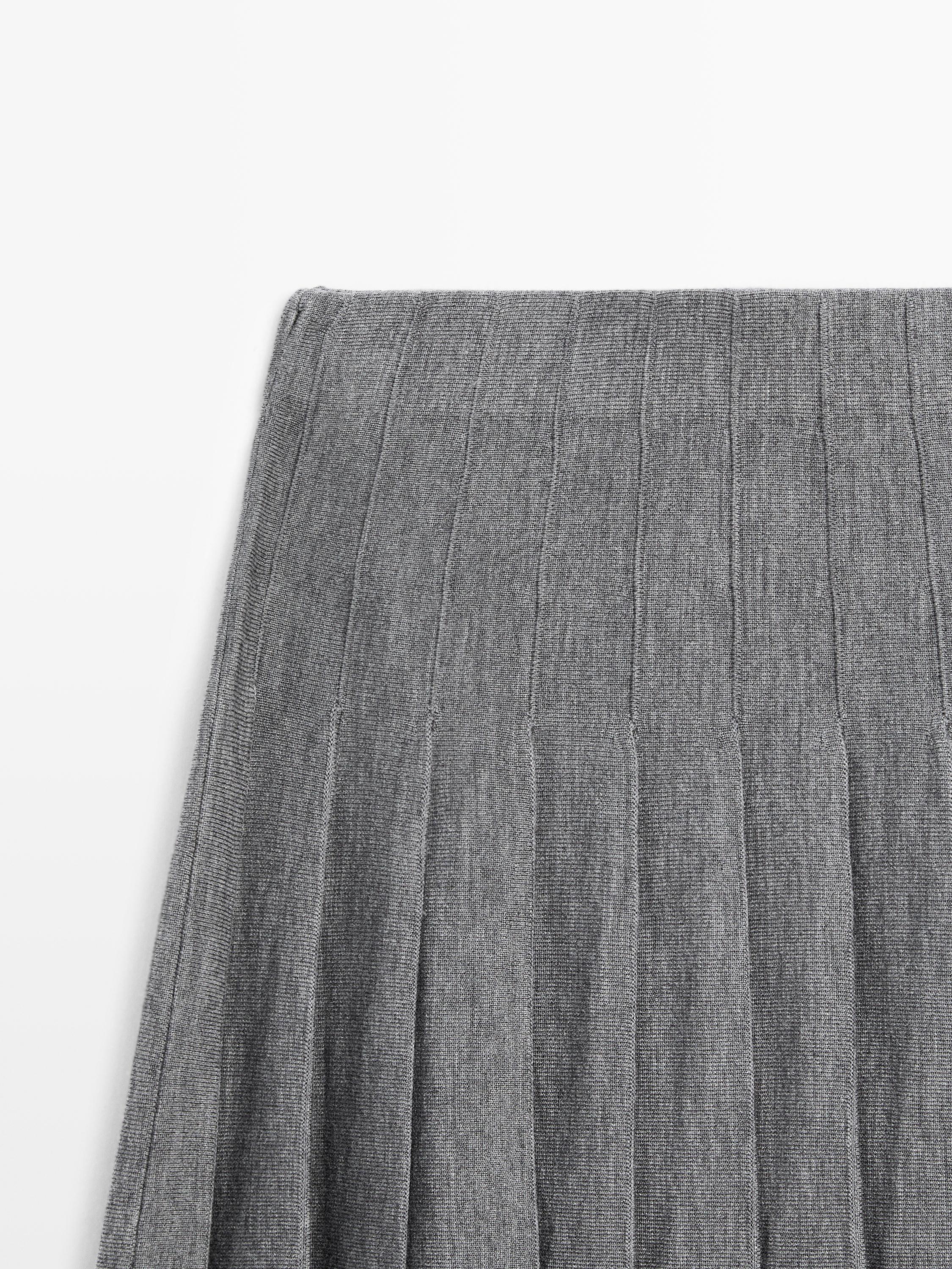 Pleated wool blend midi skirt