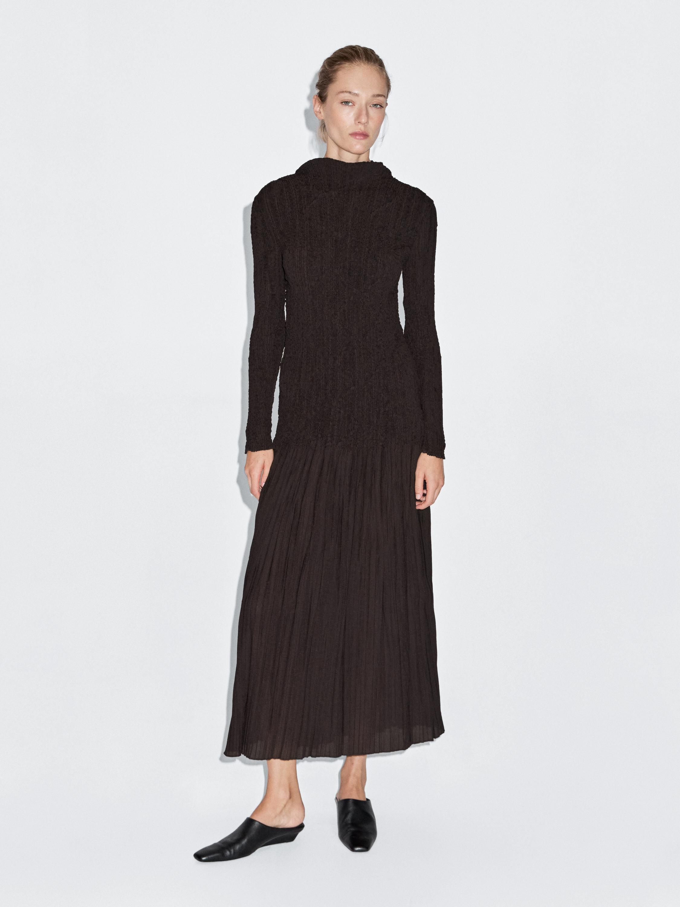Lange geplooide jurk met stretch
