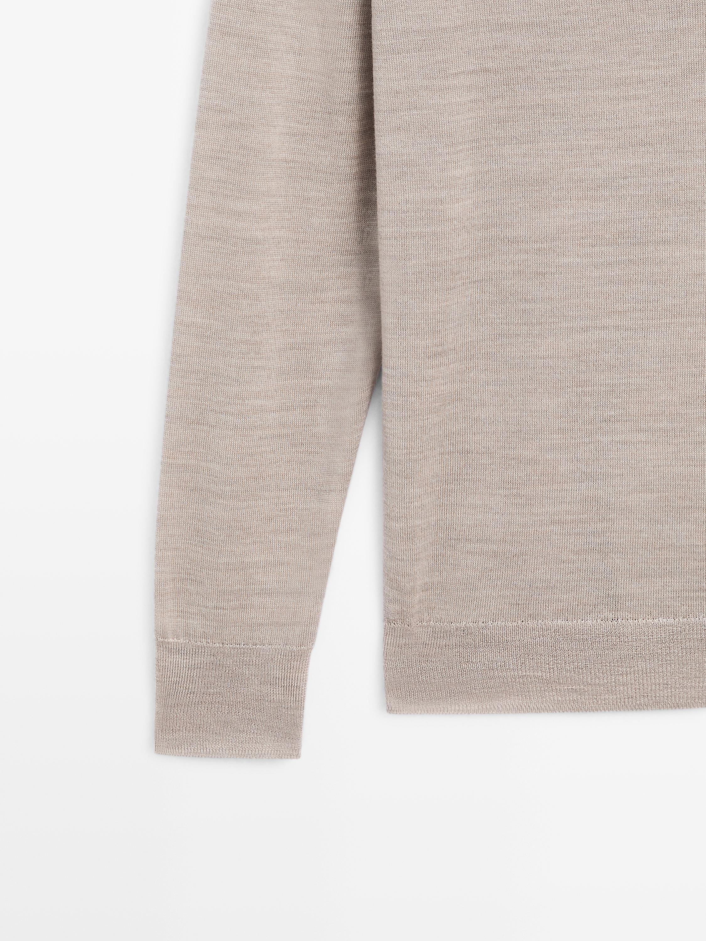 100% wool V-neck knit sweater — MINK