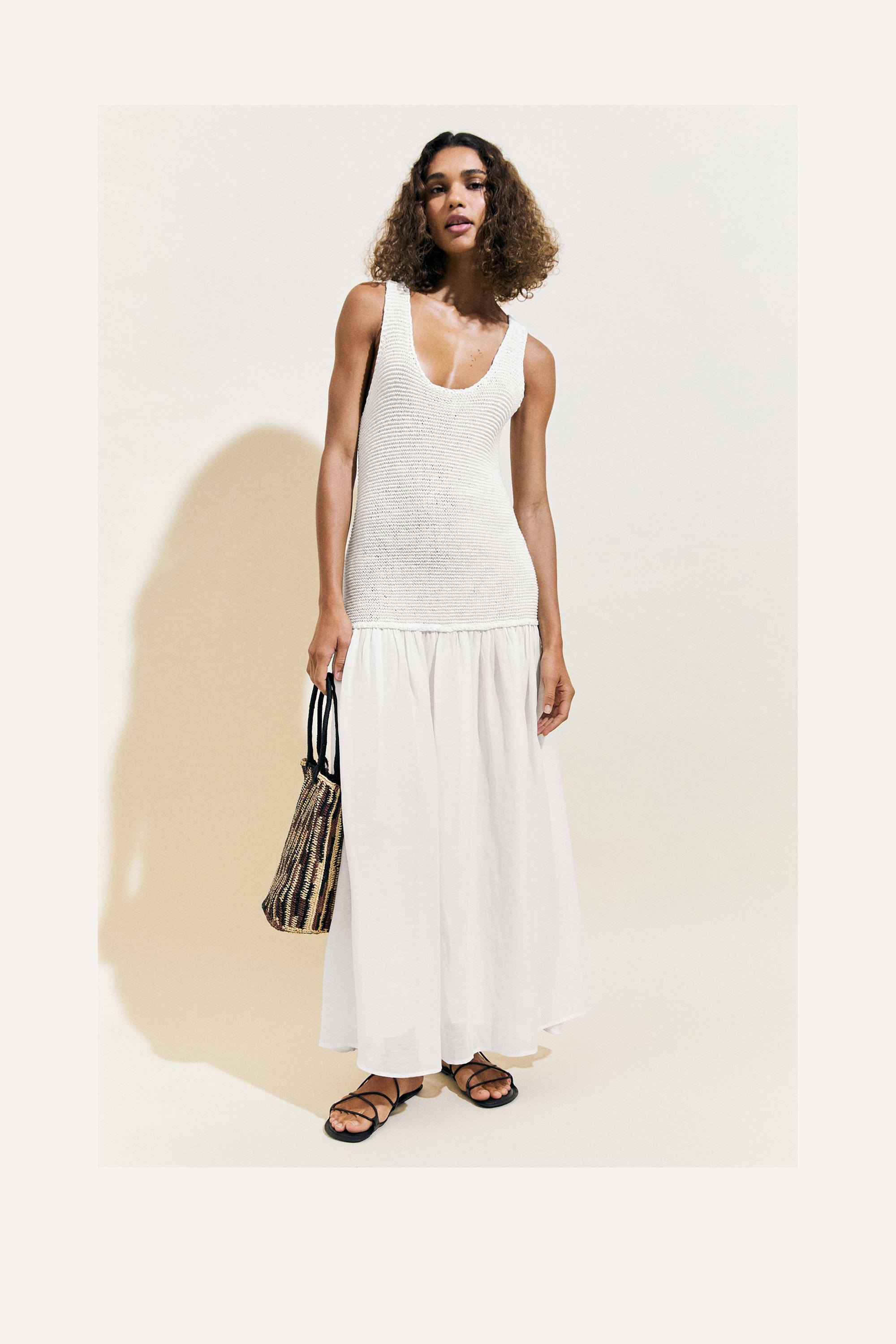Long matching linen blend dress — PURE WHITE